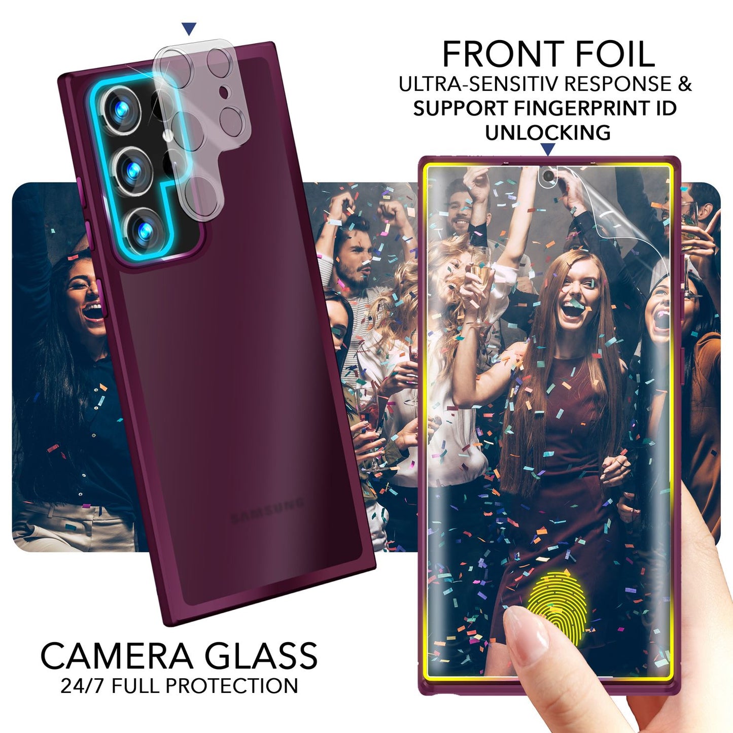 Hybrid Hülle für Samsung Galaxy S23 Ultra, 2x Display- & Kameraschutz