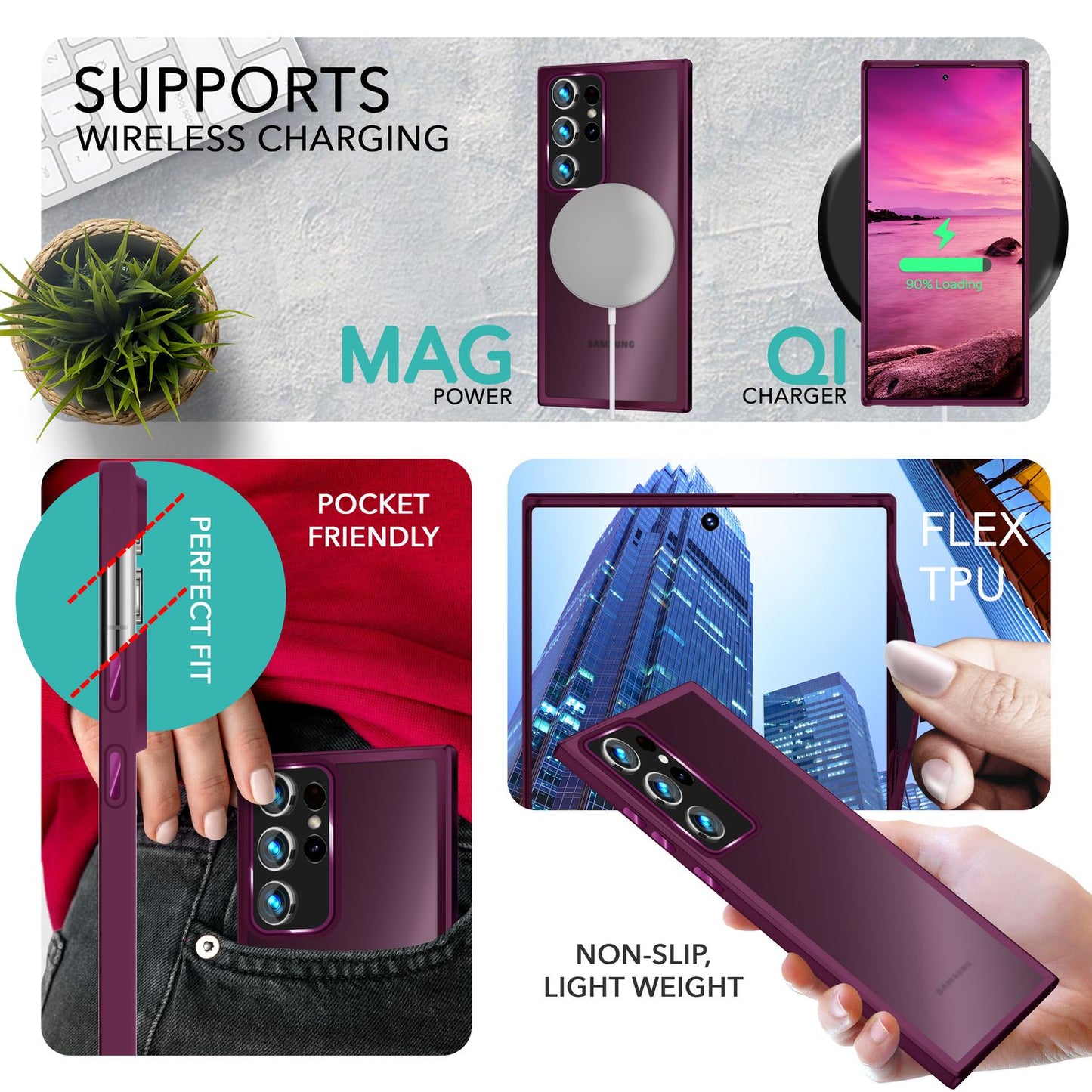 Hybrid Hülle für Samsung Galaxy S23 Ultra, 2x Display- & Kameraschutz