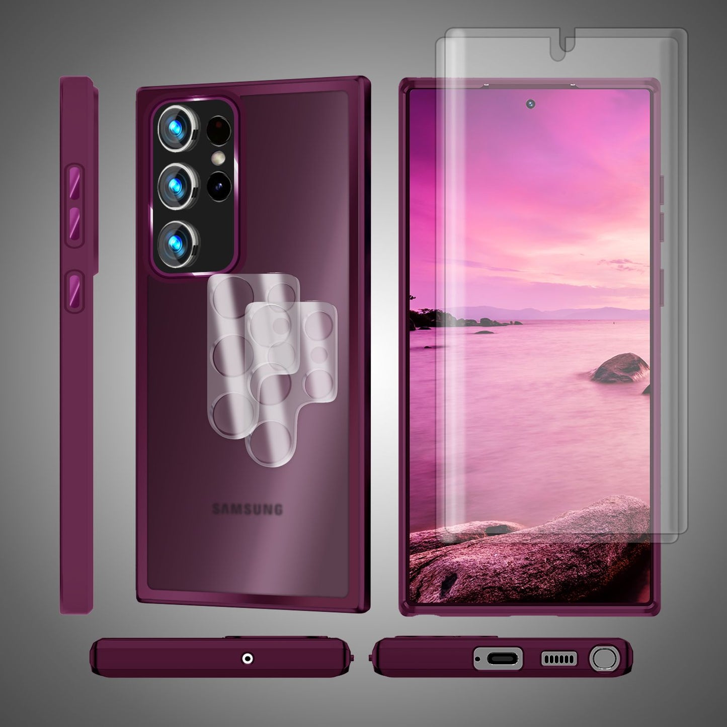 Hybrid Hülle für Samsung Galaxy S23 Ultra, 2x Display- & Kameraschutz