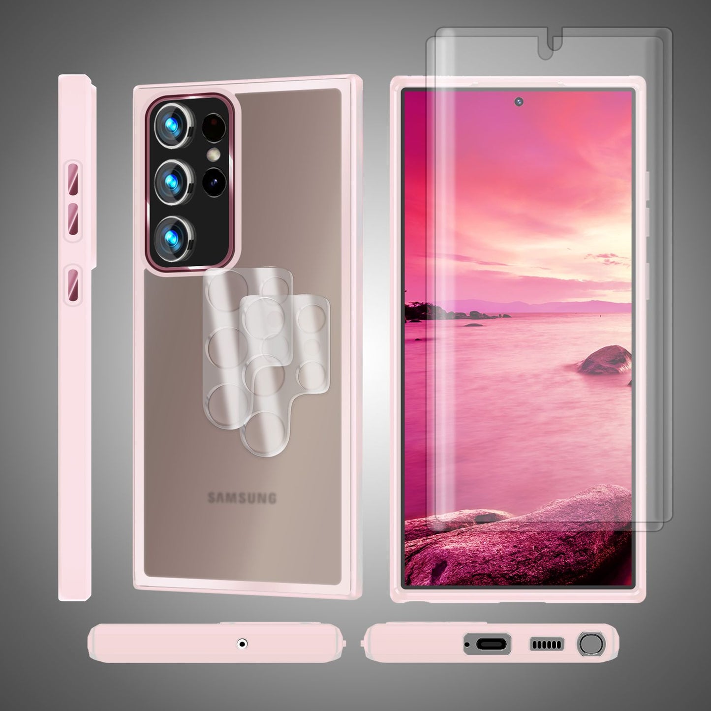 Hybrid Hülle für Samsung Galaxy S23 Ultra, 2x Display- & Kameraschutz