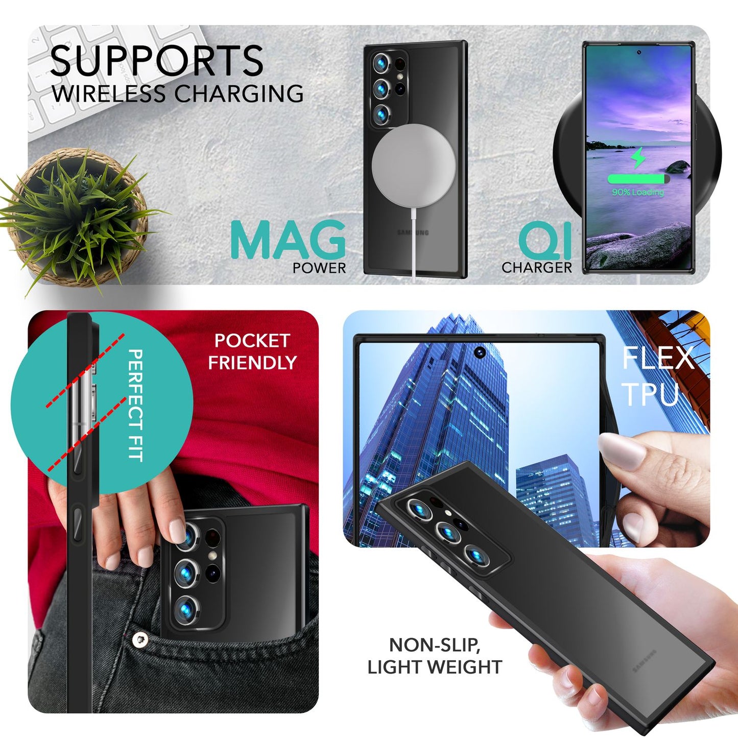 Hybrid Hülle für Samsung Galaxy S23 Ultra, 2x Display- & Kameraschutz