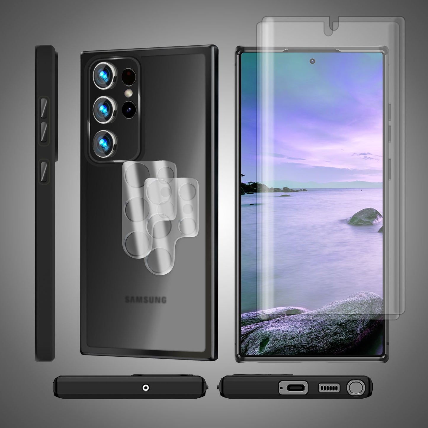 Hybrid Hülle für Samsung Galaxy S23 Ultra, 2x Display- & Kameraschutz