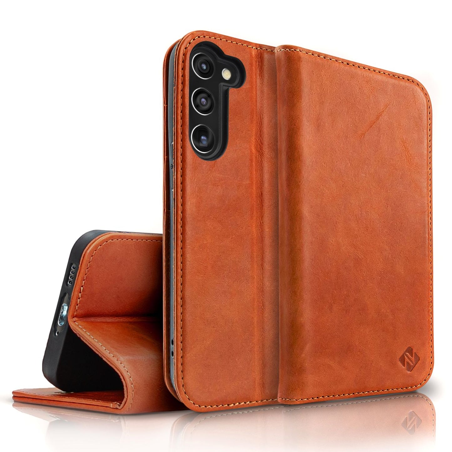 Flip case for Samsung Galaxy S23, genuine leather phone case, 360-degree opening, RFID safe