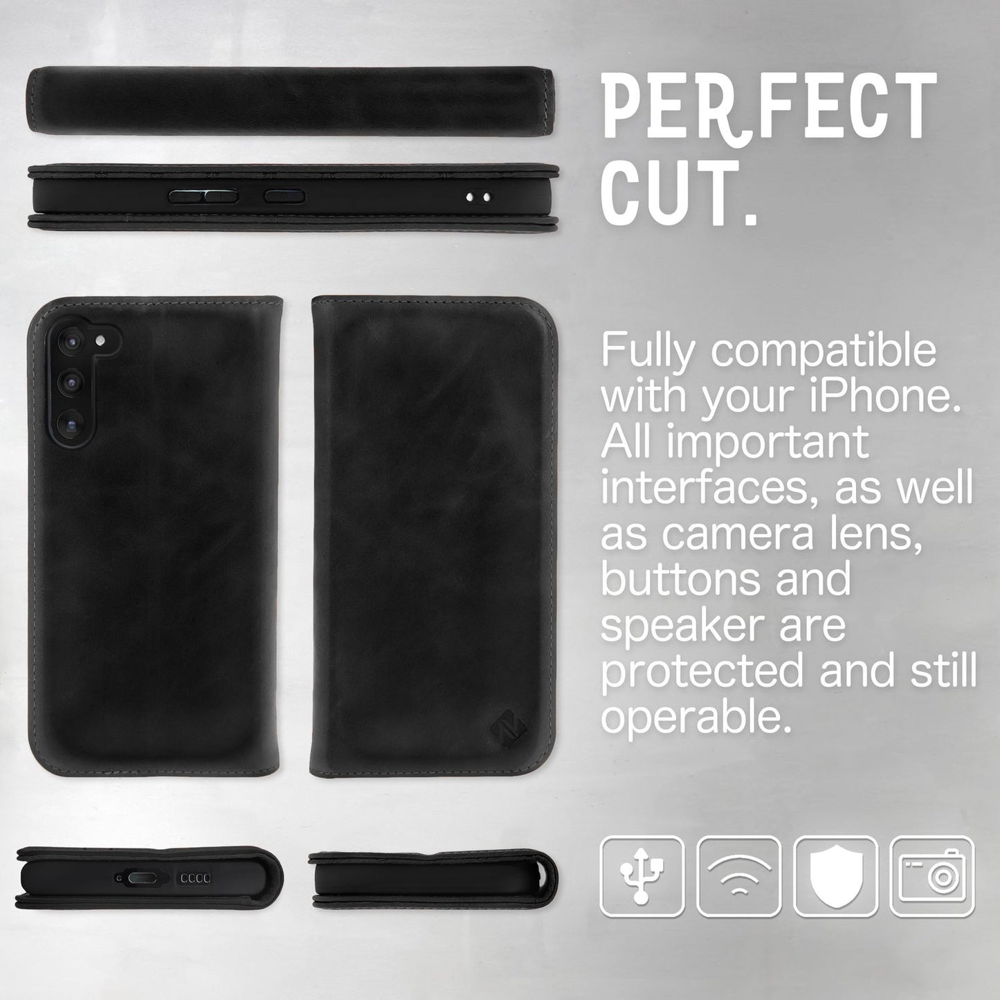 Flip case for Samsung Galaxy S23, genuine leather phone case, 360-degree opening, RFID safe