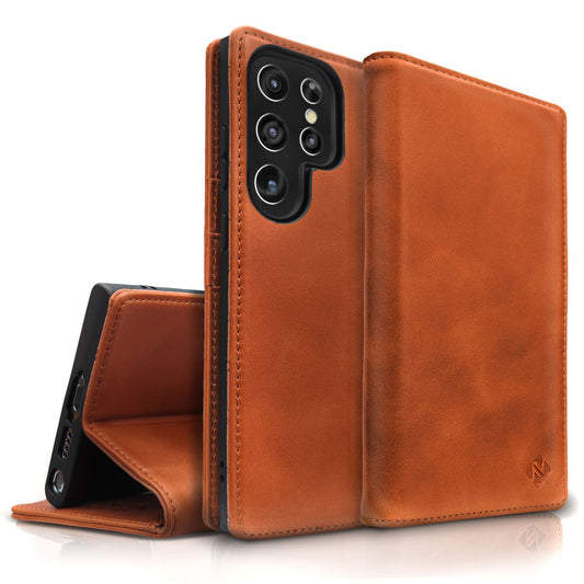 Flip case for Samsung Galaxy S23 Ultra, genuine leather phone case, 360° case, RFID safe