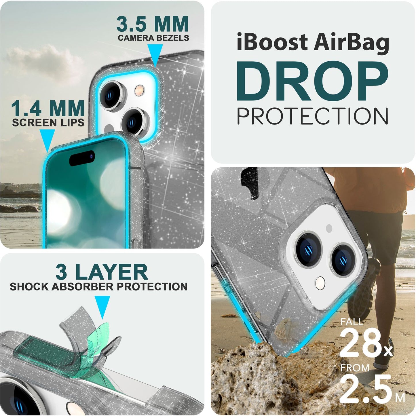 Glitter Case for iPhone 15, Bling Case, Clear Silicone Phone Case, Protective TPU Bag