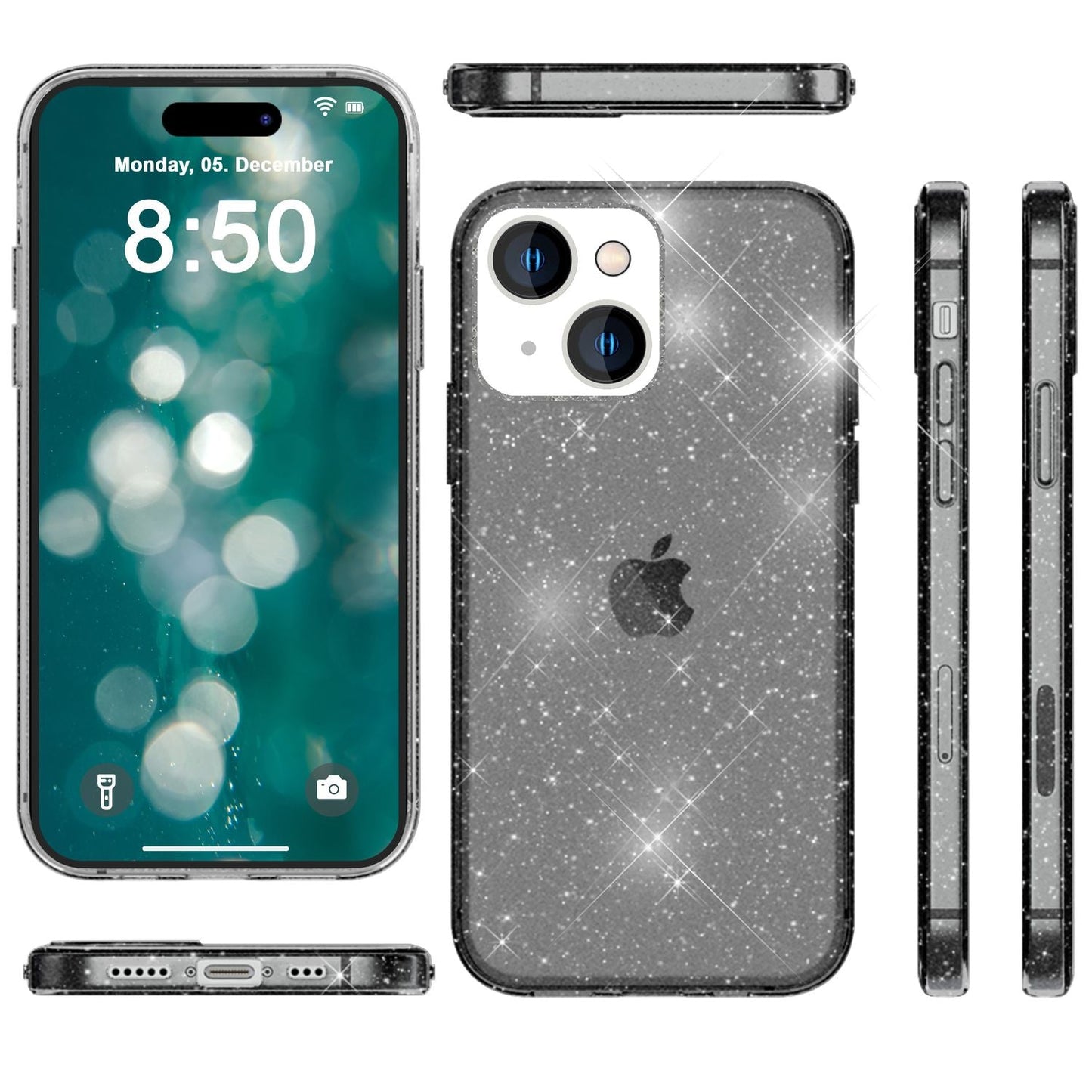 Glitter Case for iPhone 15, Bling Case, Clear Silicone Phone Case, Protective TPU Bag