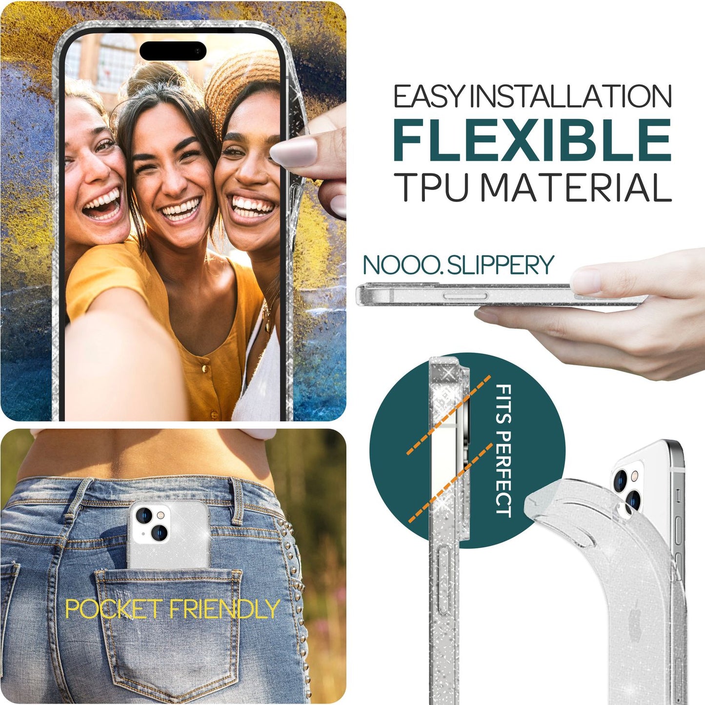 Glitzer Hülle für iPhone 15 Plus Bling Case Klar Silikon Handyhülle Tasche Cover