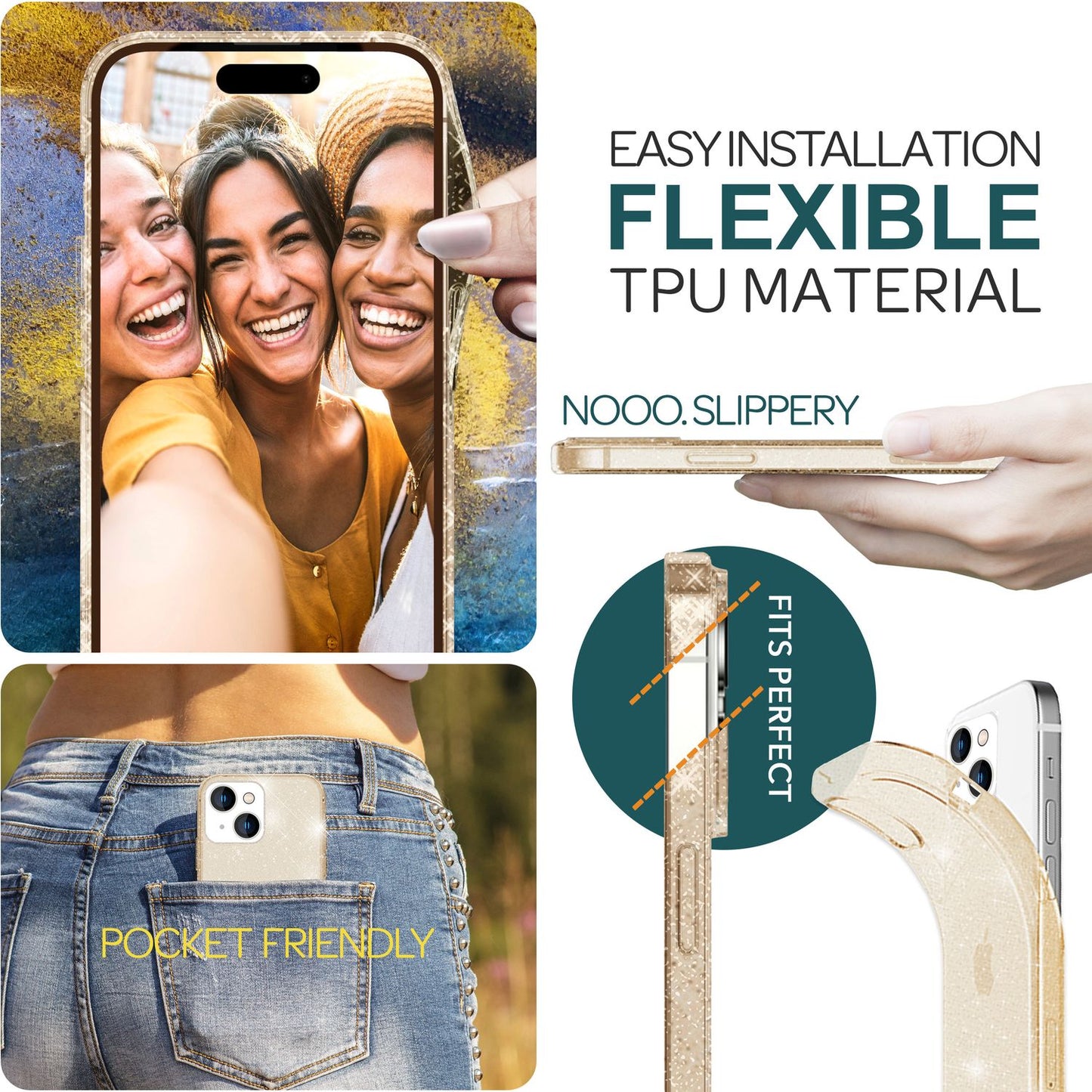 Glitzer Hülle für iPhone 15 Plus Bling Case Klar Silikon Handyhülle Tasche Cover