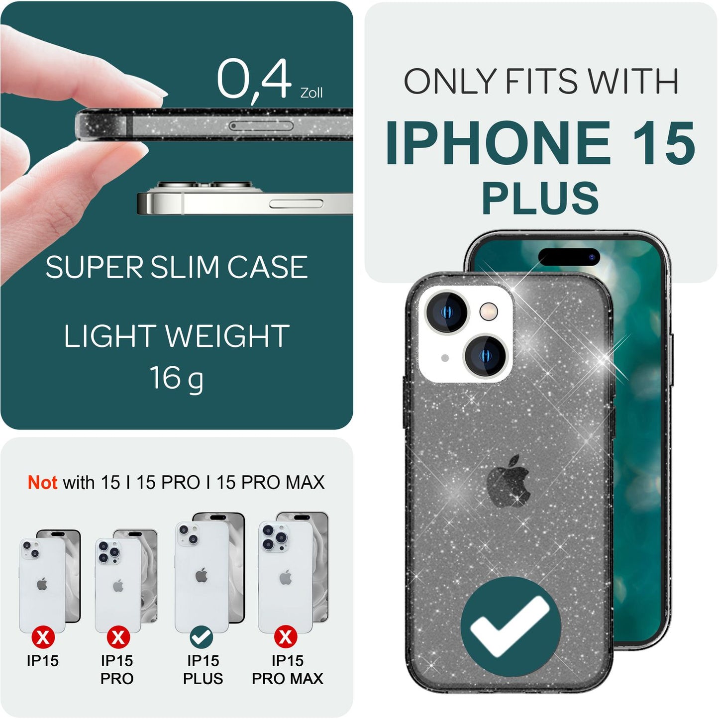 Glitzer Hülle für iPhone 15 Plus Bling Case Klar Silikon Handyhülle Tasche Cover