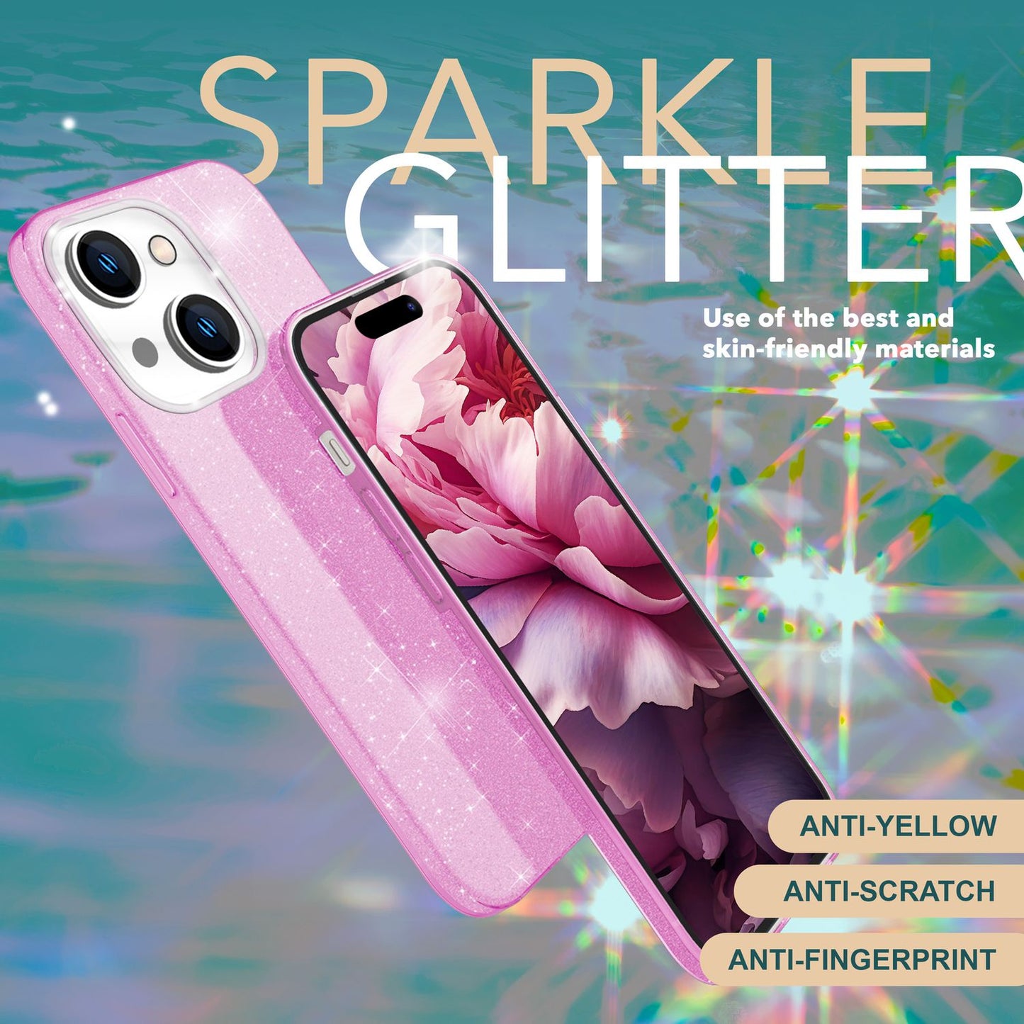 Glitrandi hulstur fyrir iPhone 15 Hybrid Bling hulstur Sílikon símahulstur Verndandi poki