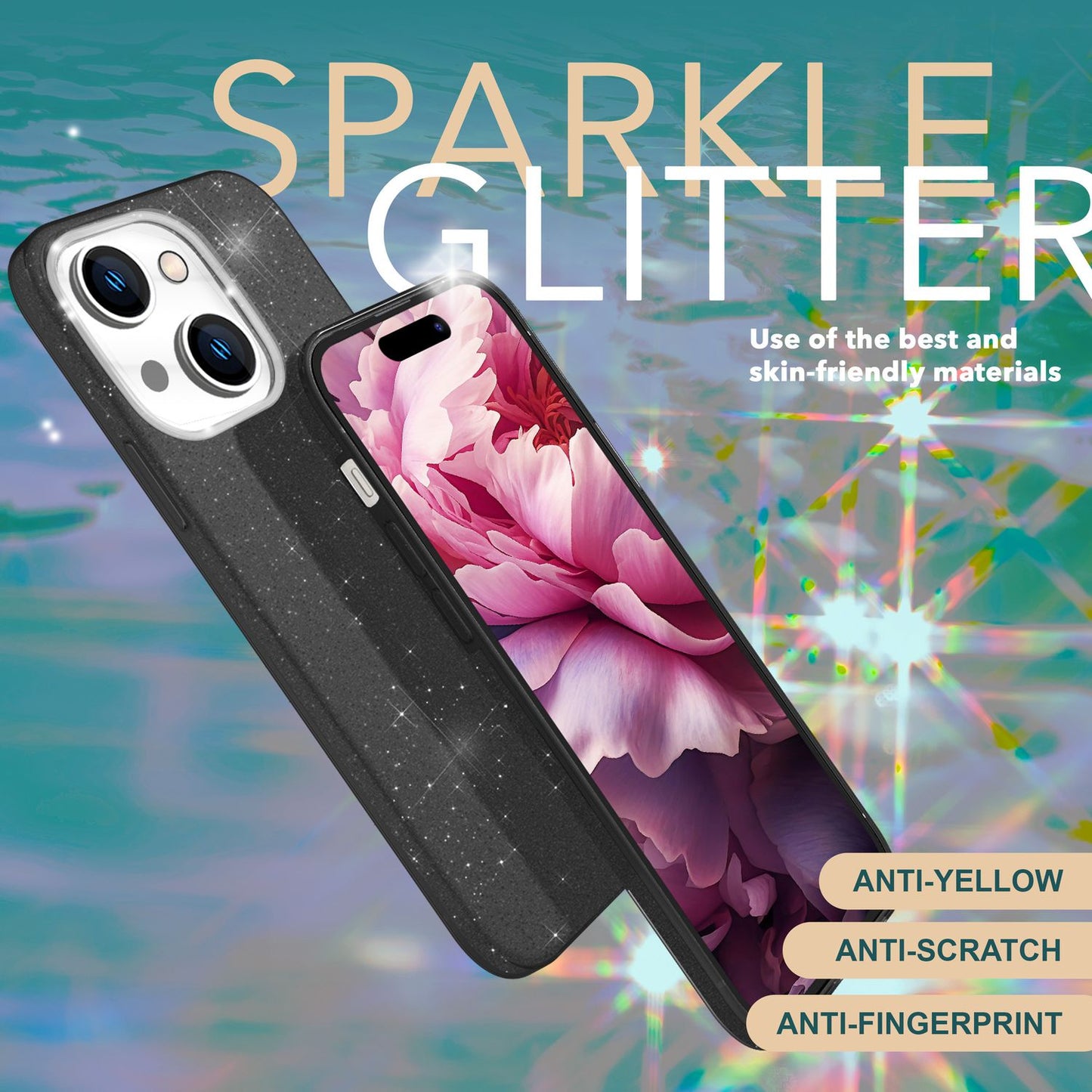Glitrandi hulstur fyrir iPhone 15 Hybrid Bling hulstur Sílikon símahulstur Verndandi poki