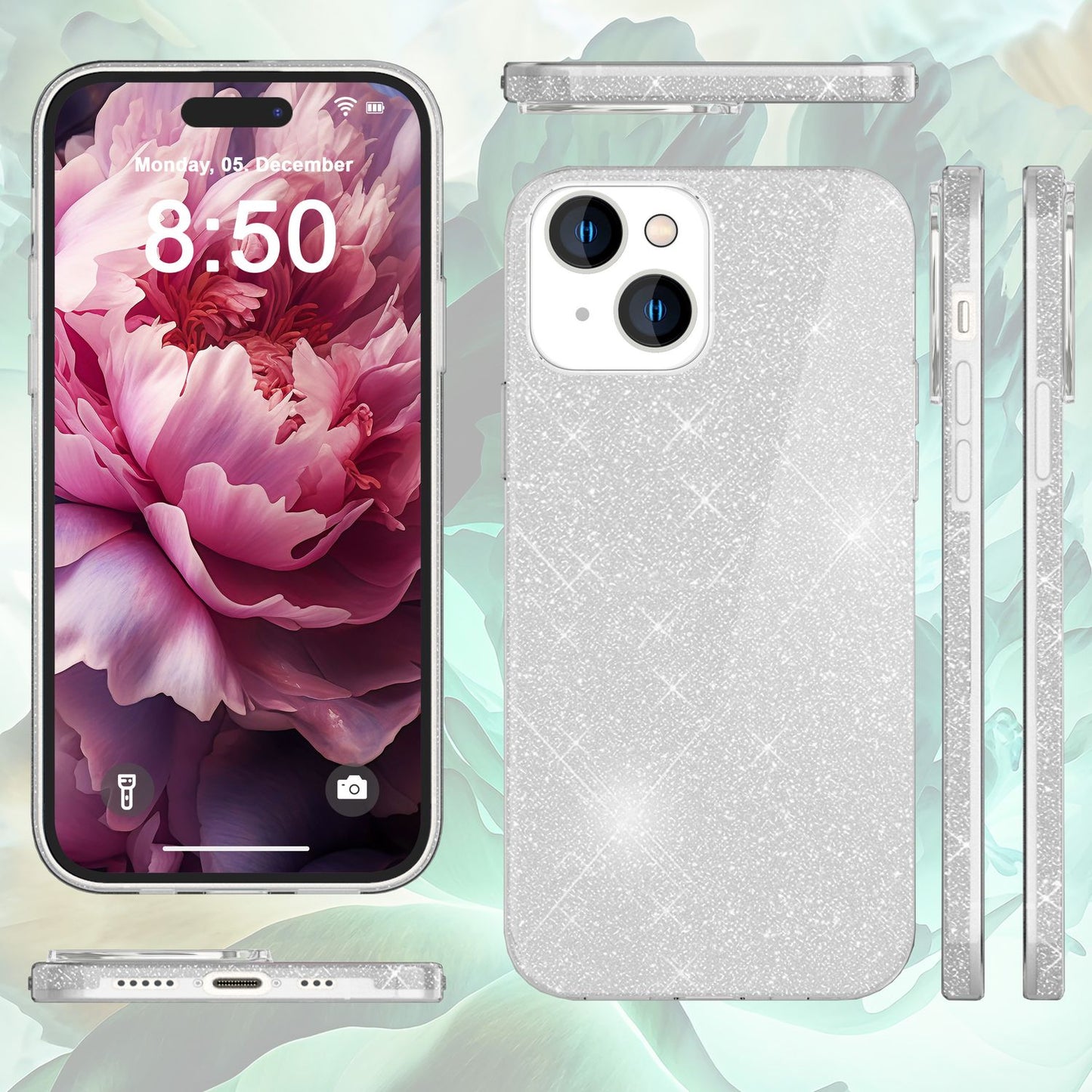 Glitrandi hulstur fyrir iPhone 15 Hybrid Bling hulstur Sílikon símahulstur Verndandi poki