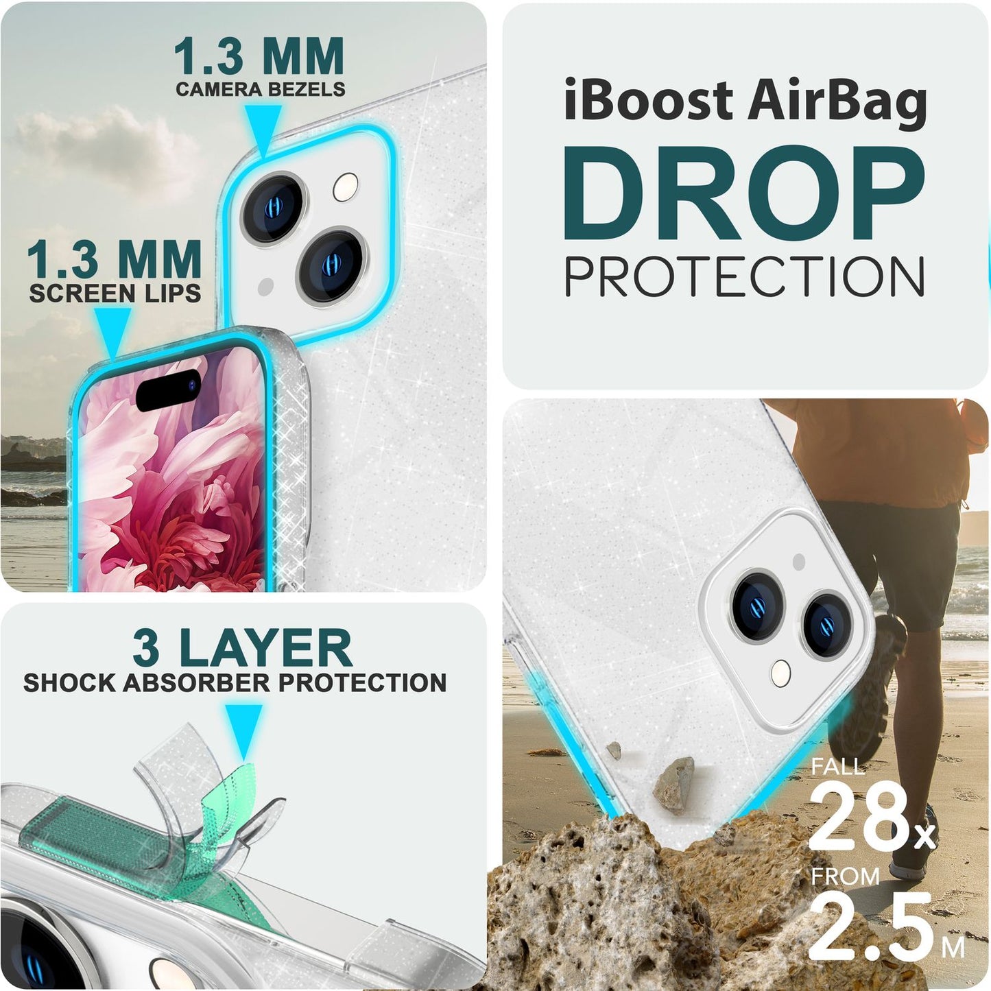 Glitrandi hulstur fyrir iPhone 15 Plus Hybrid Bling hulstur Sílikon símahulstur TPU