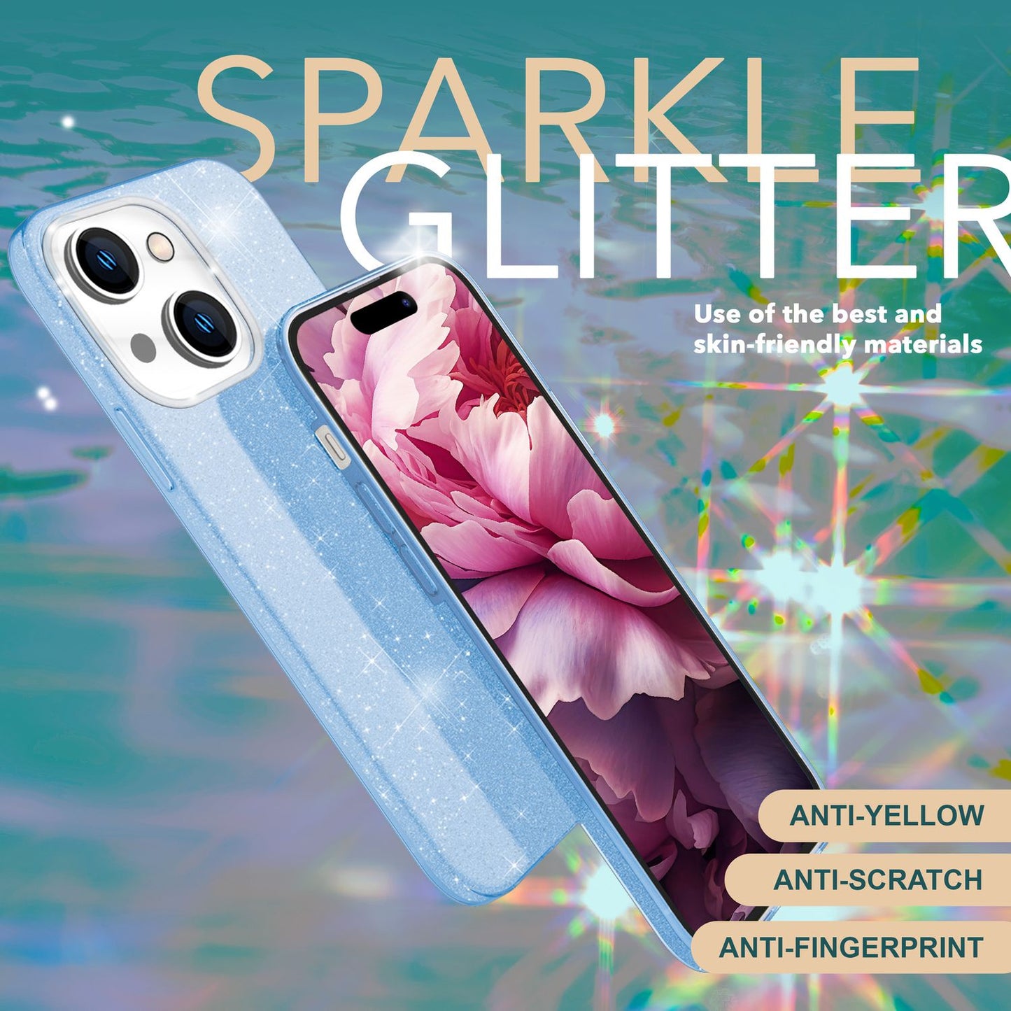 Glitrandi hulstur fyrir iPhone 15 Plus Hybrid Bling hulstur Sílikon símahulstur TPU