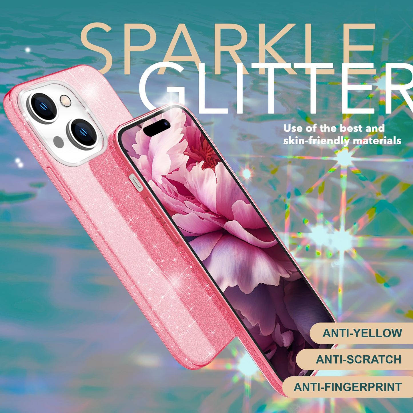 Glitrandi hulstur fyrir iPhone 15 Plus Hybrid Bling hulstur Sílikon símahulstur TPU
