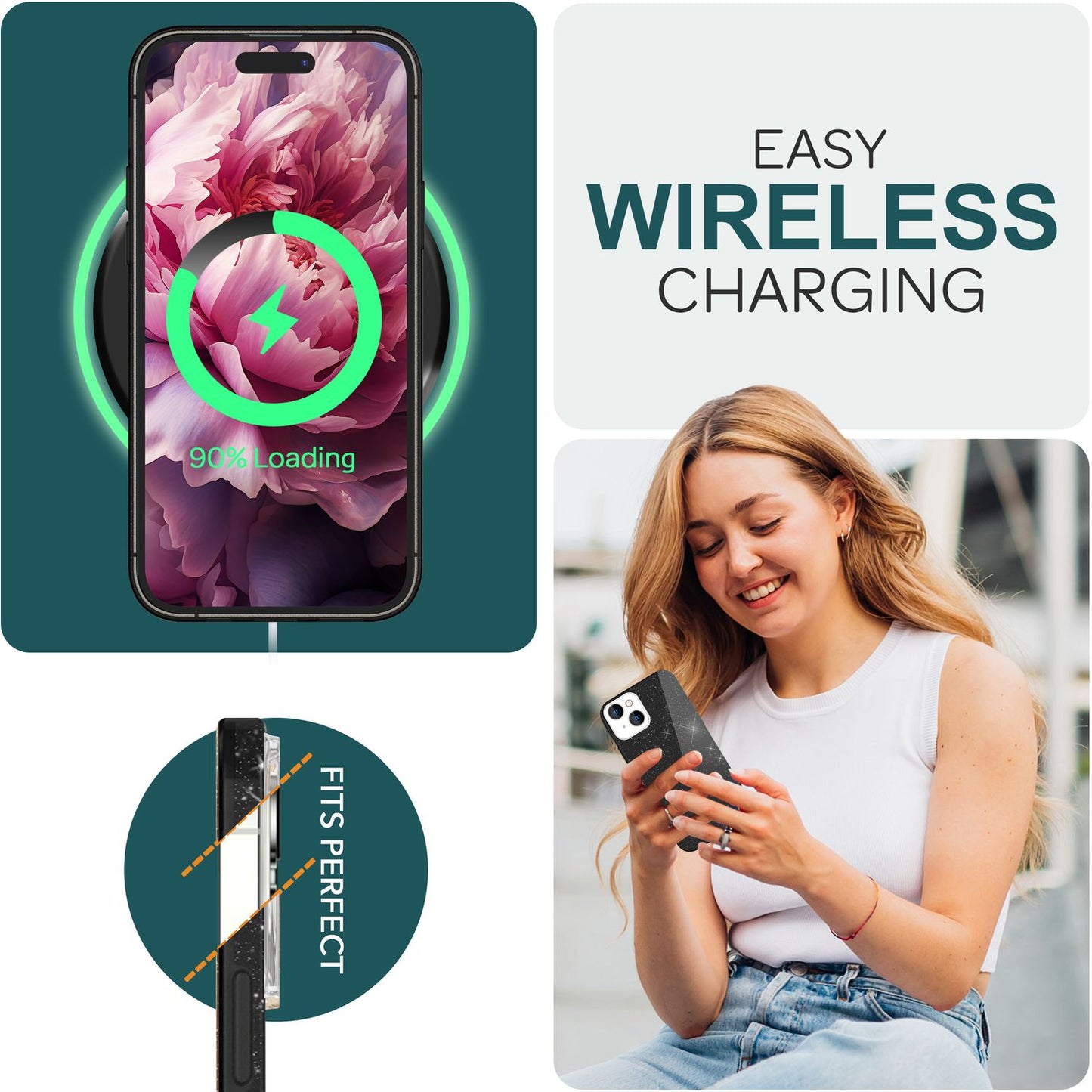 Glitrandi hulstur fyrir iPhone 15 Plus Hybrid Bling hulstur Sílikon símahulstur TPU