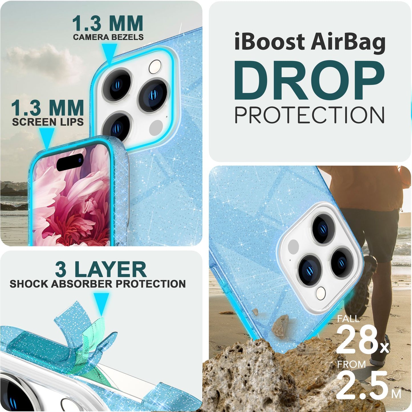 Glitrandi hulstur fyrir iPhone 15 Pro Hybrid Bling hulstur Sílikon símahulstur Verndandi hulstur