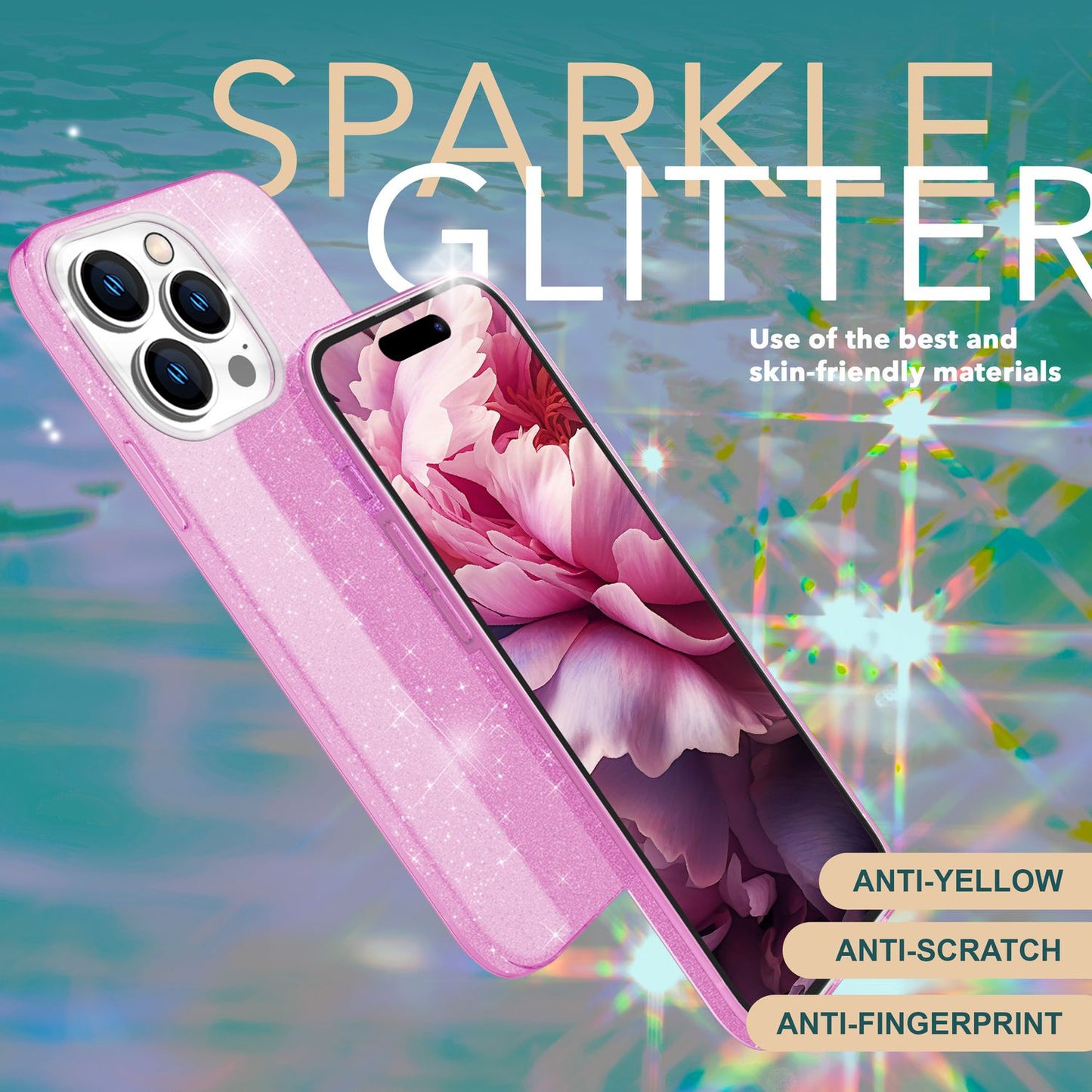 Glitrandi hulstur fyrir iPhone 15 Pro Hybrid Bling hulstur Sílikon símahulstur Verndandi hulstur