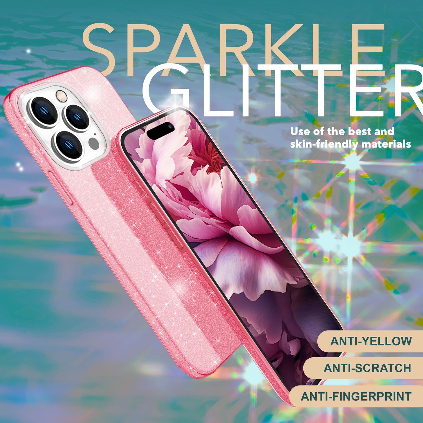 Glitrandi hulstur fyrir iPhone 15 Pro Hybrid Bling hulstur Sílikon símahulstur Verndandi hulstur