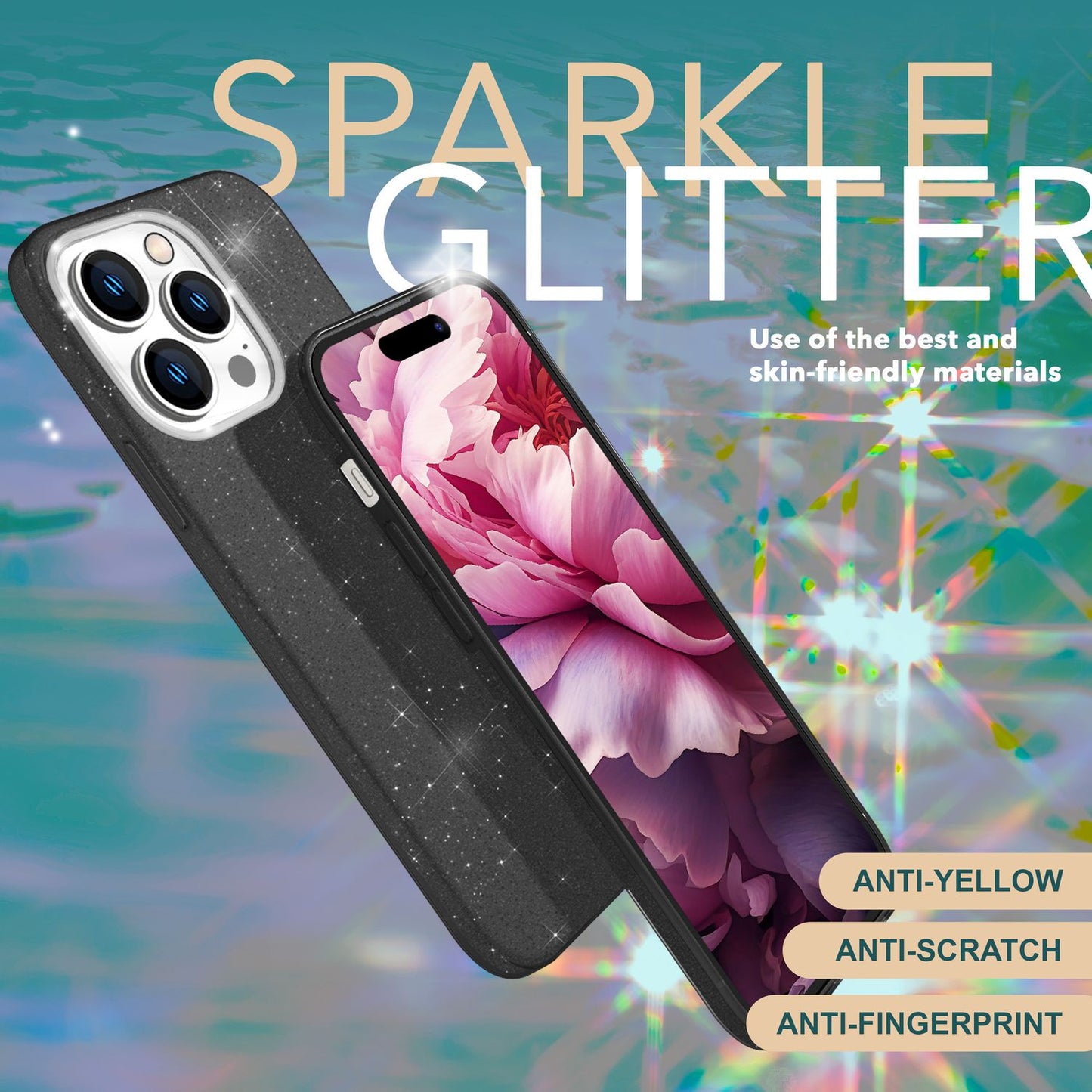 Glitrandi hulstur fyrir iPhone 15 Pro Hybrid Bling hulstur Sílikon símahulstur Verndandi hulstur