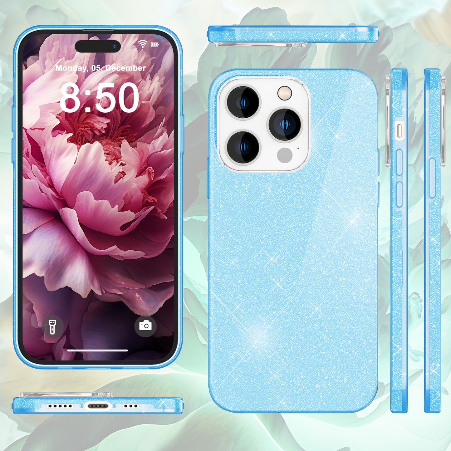 Glitrandi hulstur fyrir iPhone 15 Pro Hybrid Bling hulstur Sílikon símahulstur Verndandi hulstur