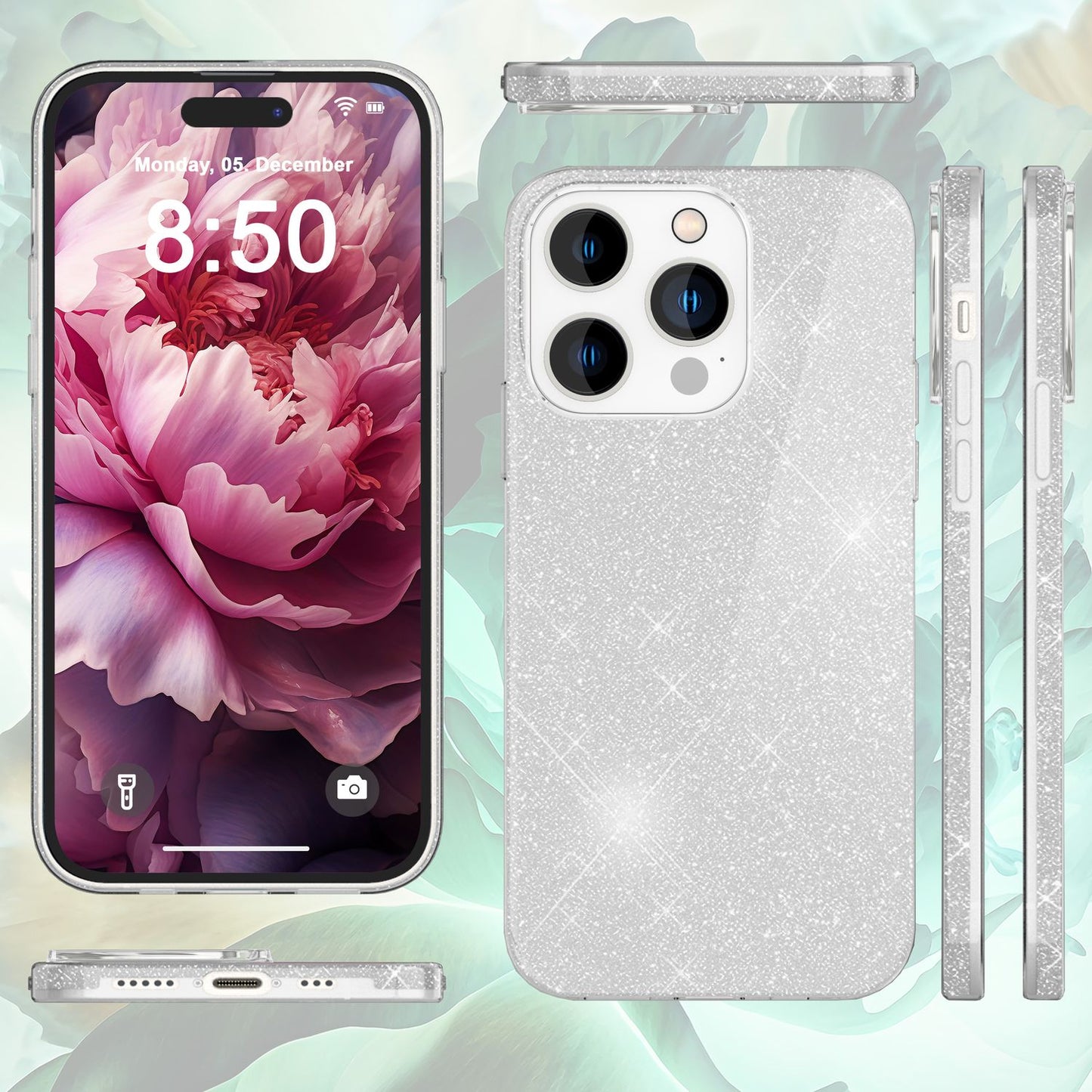 Glitrandi hulstur fyrir iPhone 15 Pro Hybrid Bling hulstur Sílikon símahulstur Verndandi hulstur