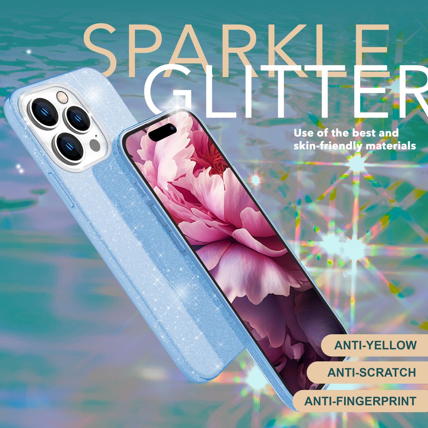 Glitter Case for iPhone 15 Pro Max Hybrid Bling Case Silicone Phone Case Pouch