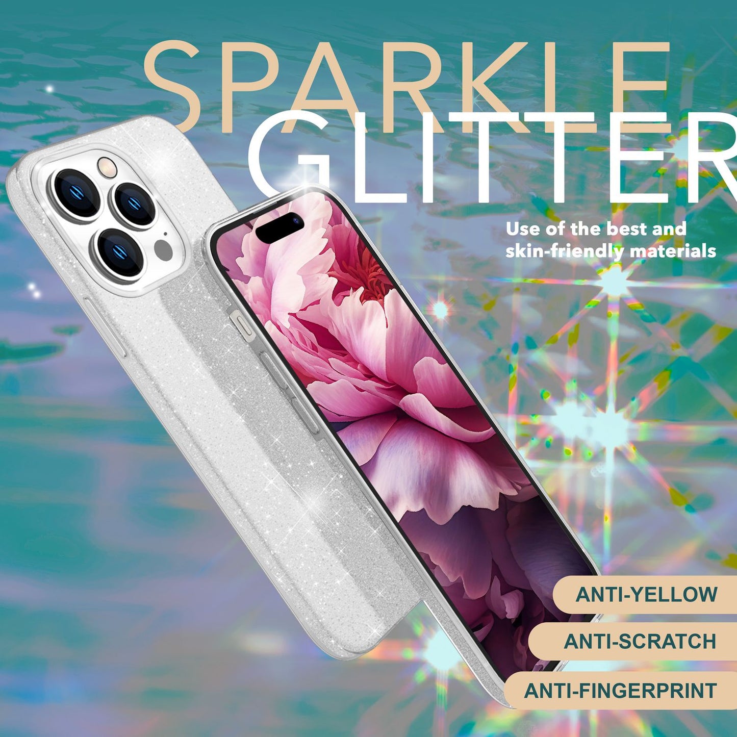 Glitter Case for iPhone 15 Pro Max Hybrid Bling Case Silicone Phone Case Pouch