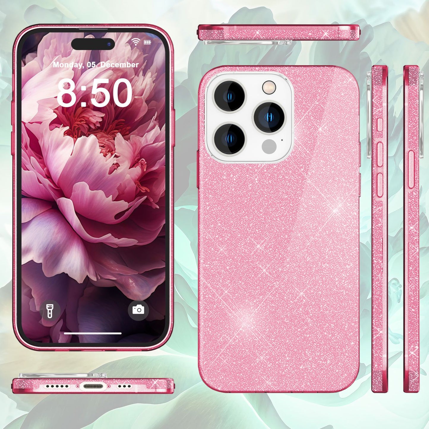 Glitter Case for iPhone 15 Pro Max Hybrid Bling Case Silicone Phone Case Pouch