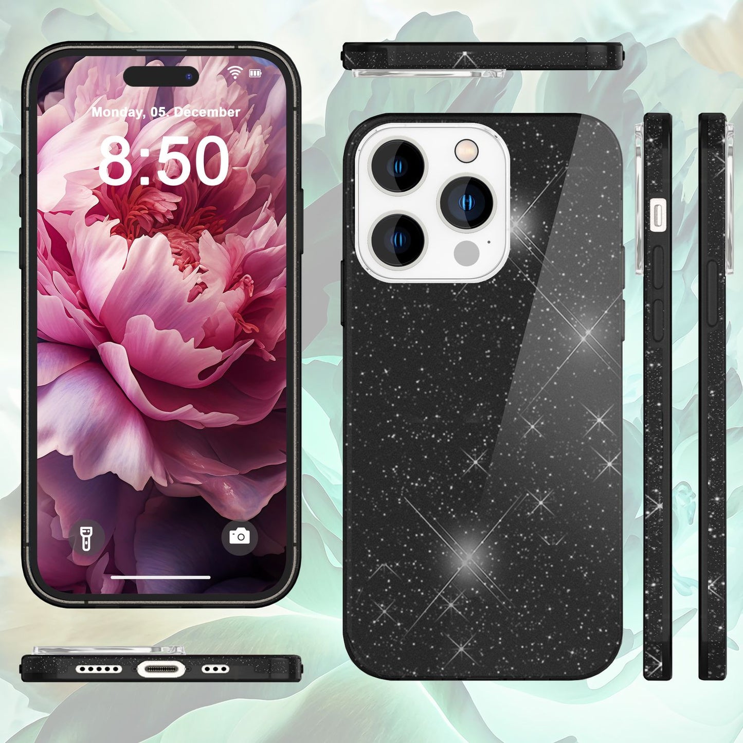 Glitter Case for iPhone 15 Pro Max Hybrid Bling Case Silicone Phone Case Pouch