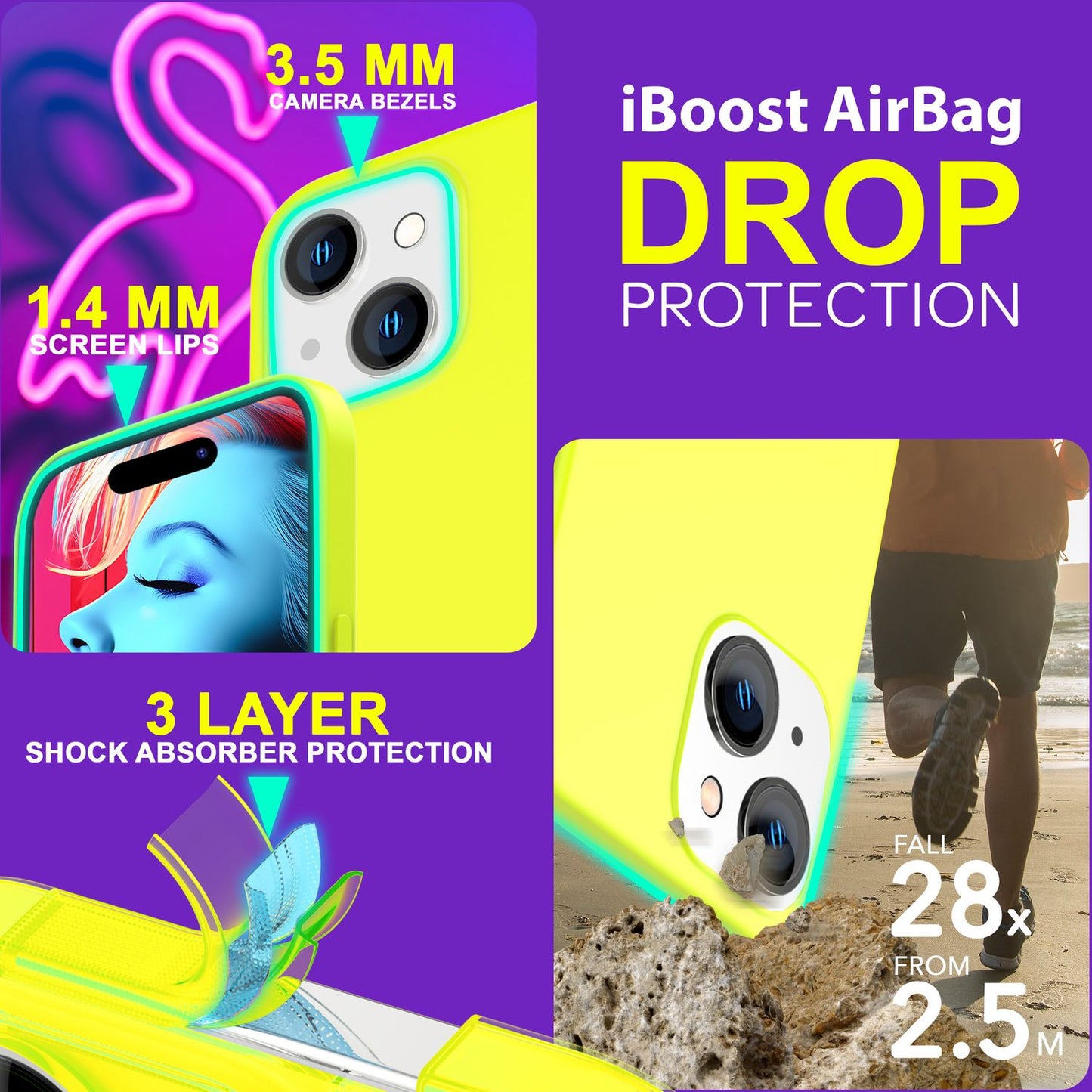 Neon hulstur fyrir iPhone 15 Plus, sílikon hlífðarhulstur, litríkt þunnt hulstur, mjúkt símahulstur