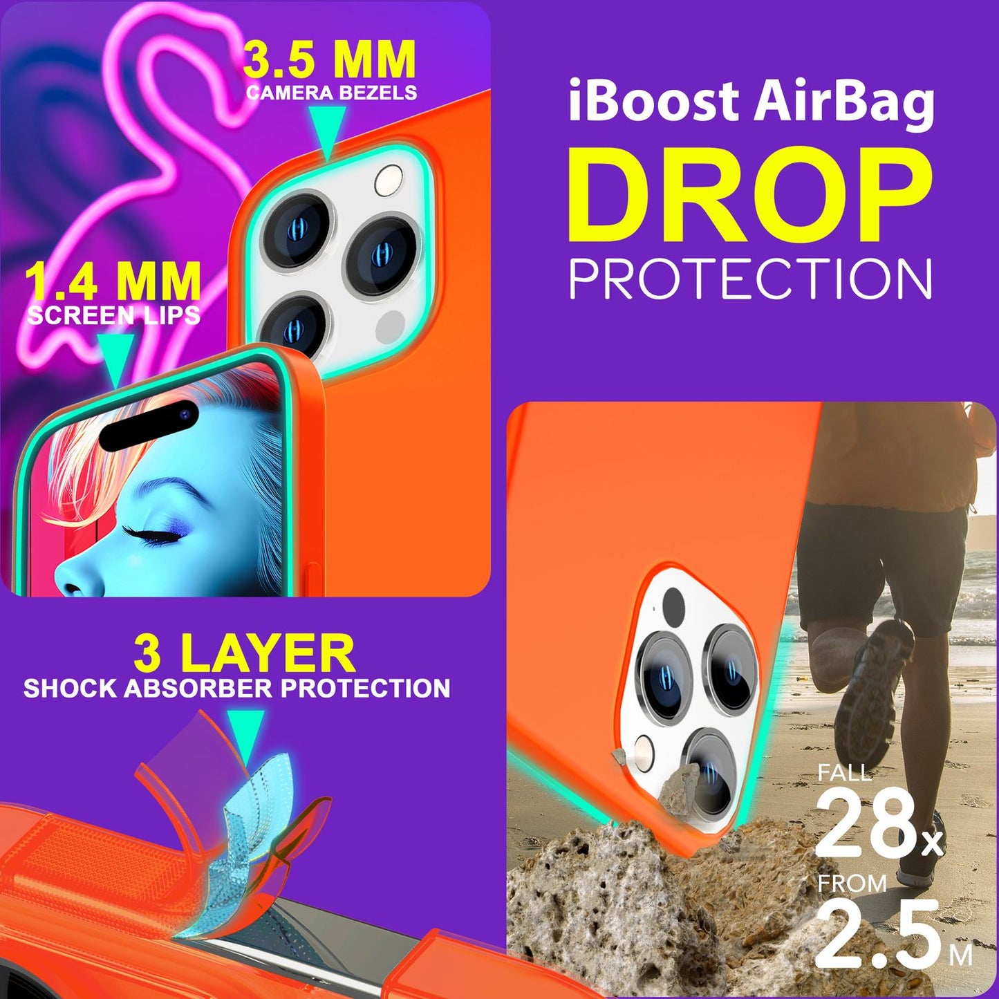 Neon hulstur fyrir iPhone 15 Pro, sílikon hlífðarhulstur, litríkt þunnt hulstur, símahulstur