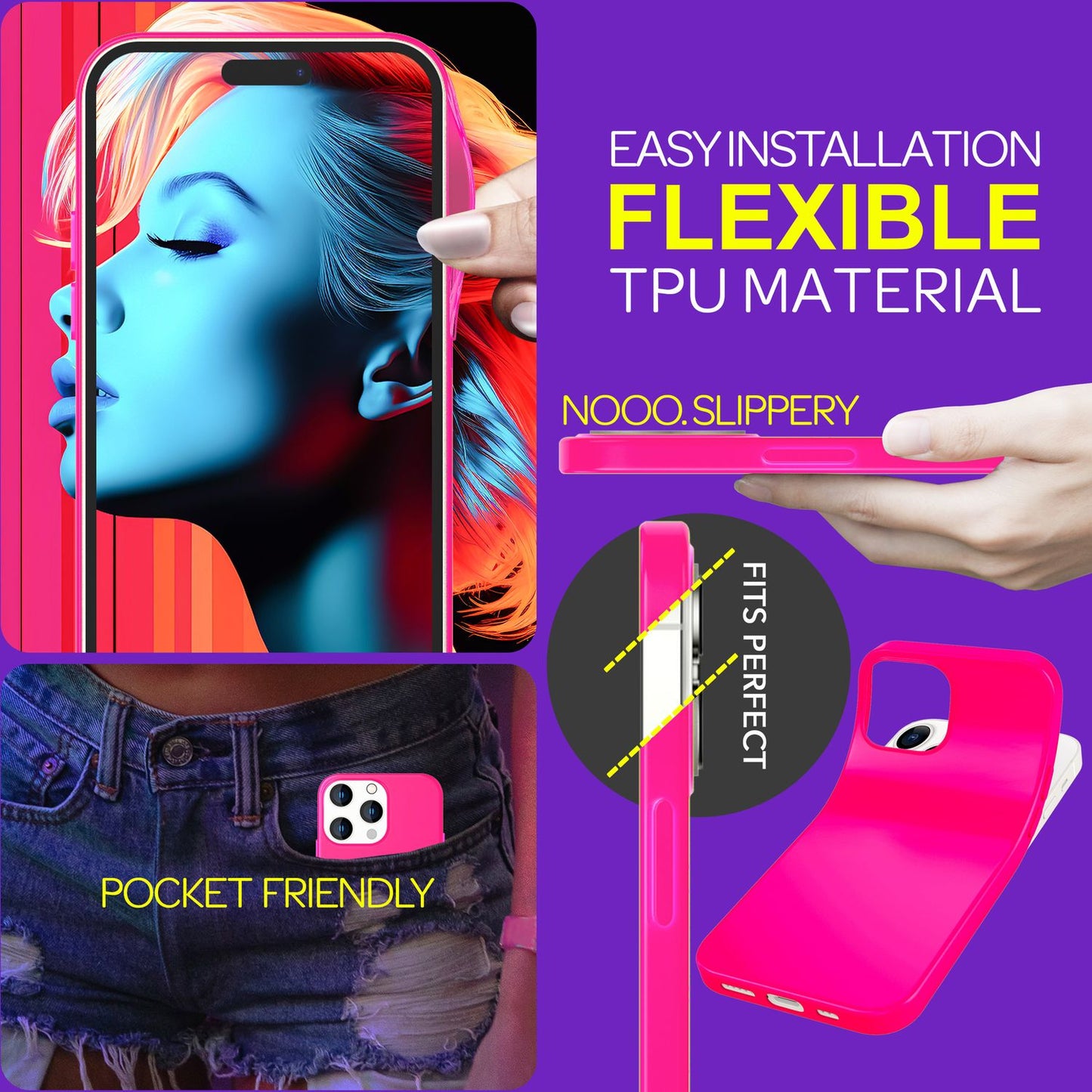 Neon Case for iPhone 15 Pro Max, Silicone Protective Case, Colorful Phone Case Cover