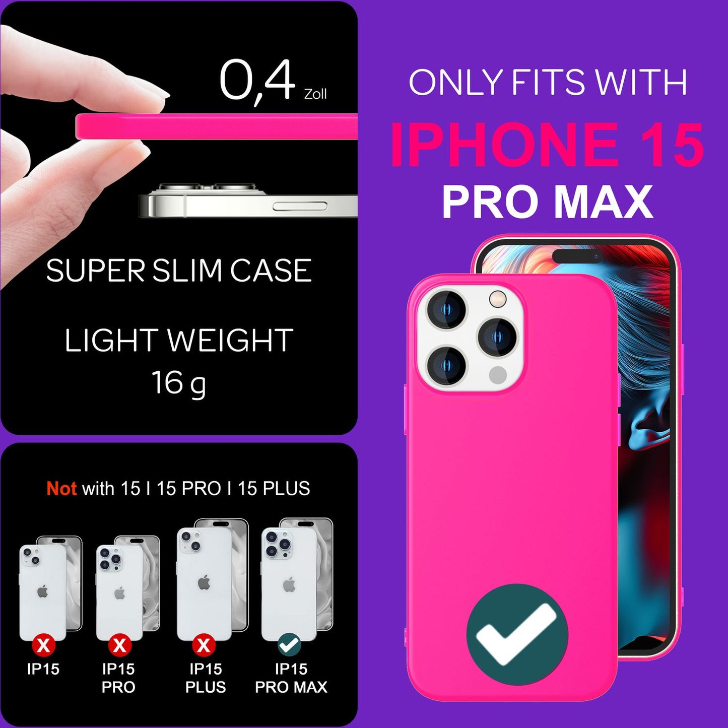 Neon Case for iPhone 15 Pro Max, Silicone Protective Case, Colorful Phone Case Cover