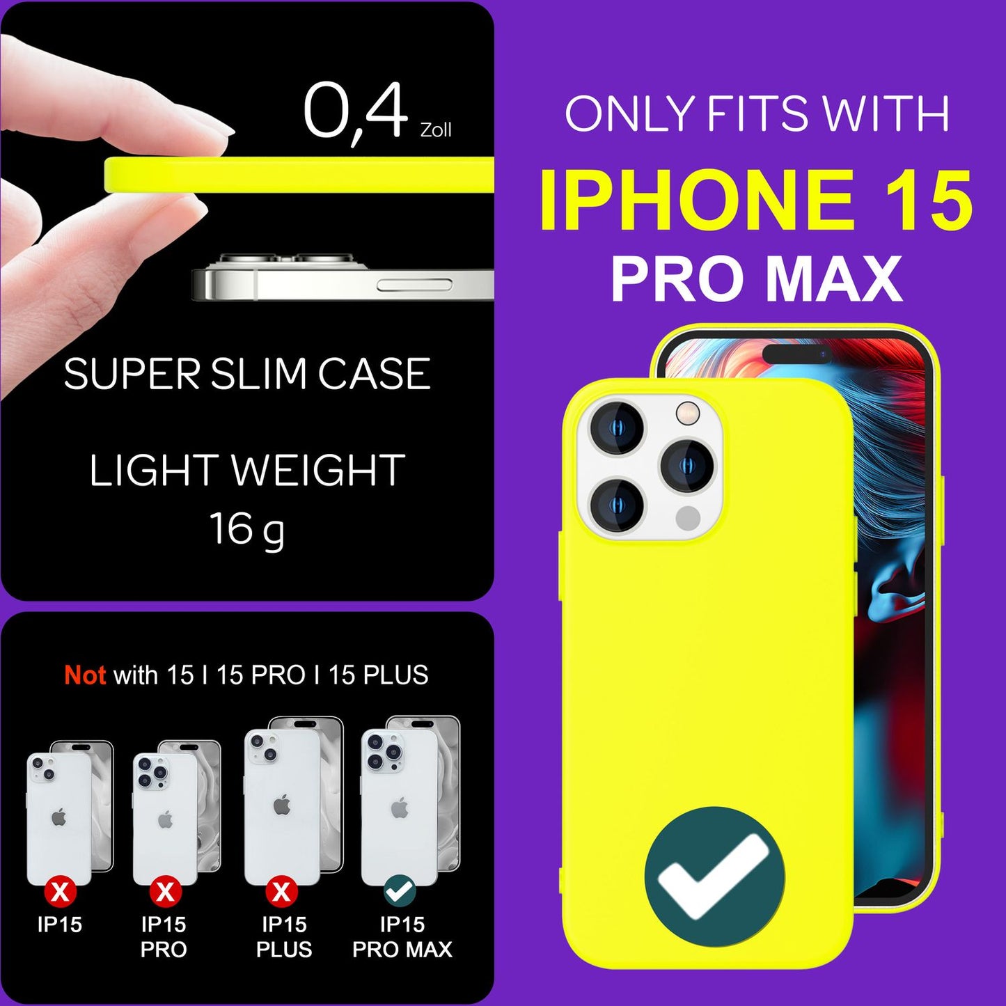 Neon Case for iPhone 15 Pro Max, Silicone Protective Case, Colorful Phone Case Cover