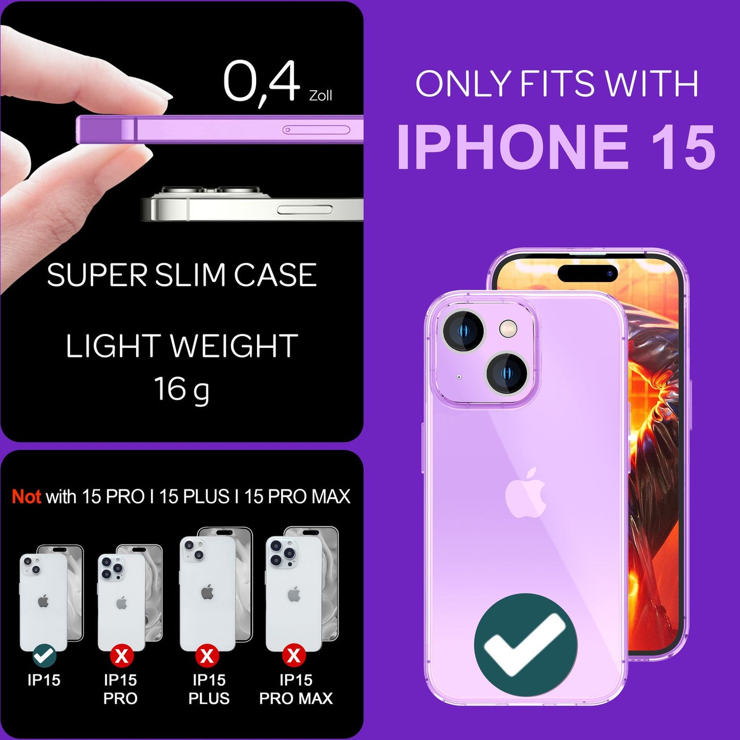 Neon Clear Case for iPhone 15, Colorful Luminous Silicone Phone Case, Slim Protective Case