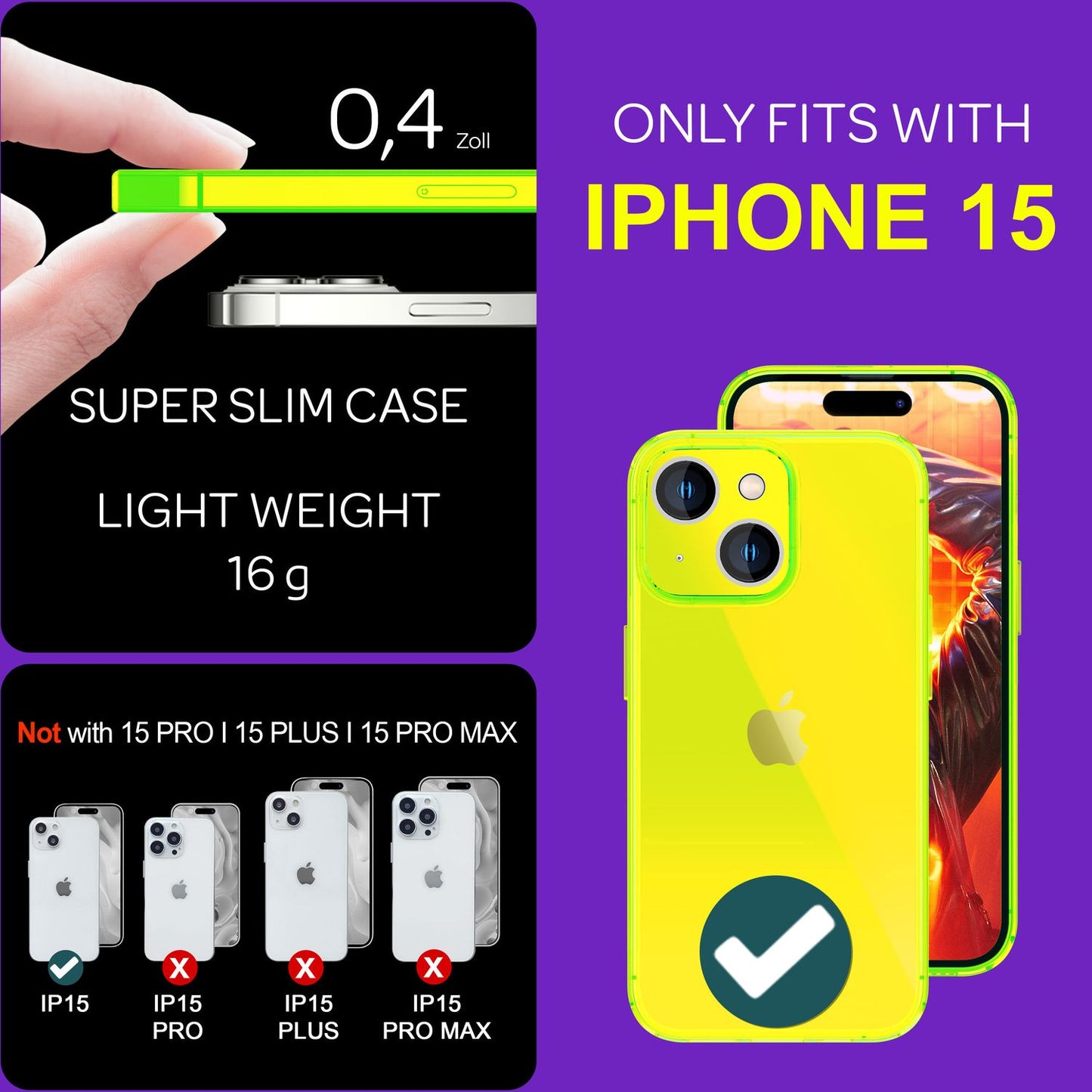 Neon Clear Case for iPhone 15, Colorful Luminous Silicone Phone Case, Slim Protective Case