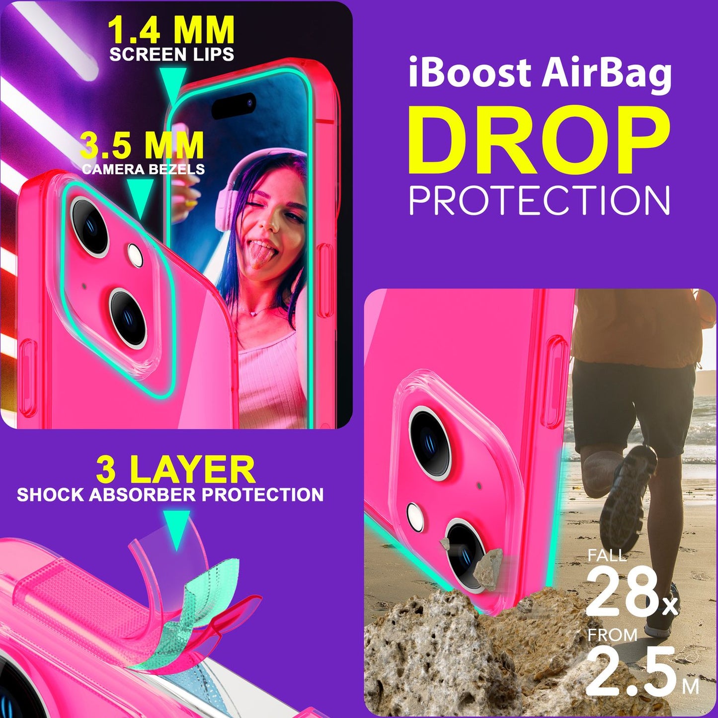 Neon Clear Case for iPhone 15, Colorful Luminous Silicone Phone Case, Slim Protective Case