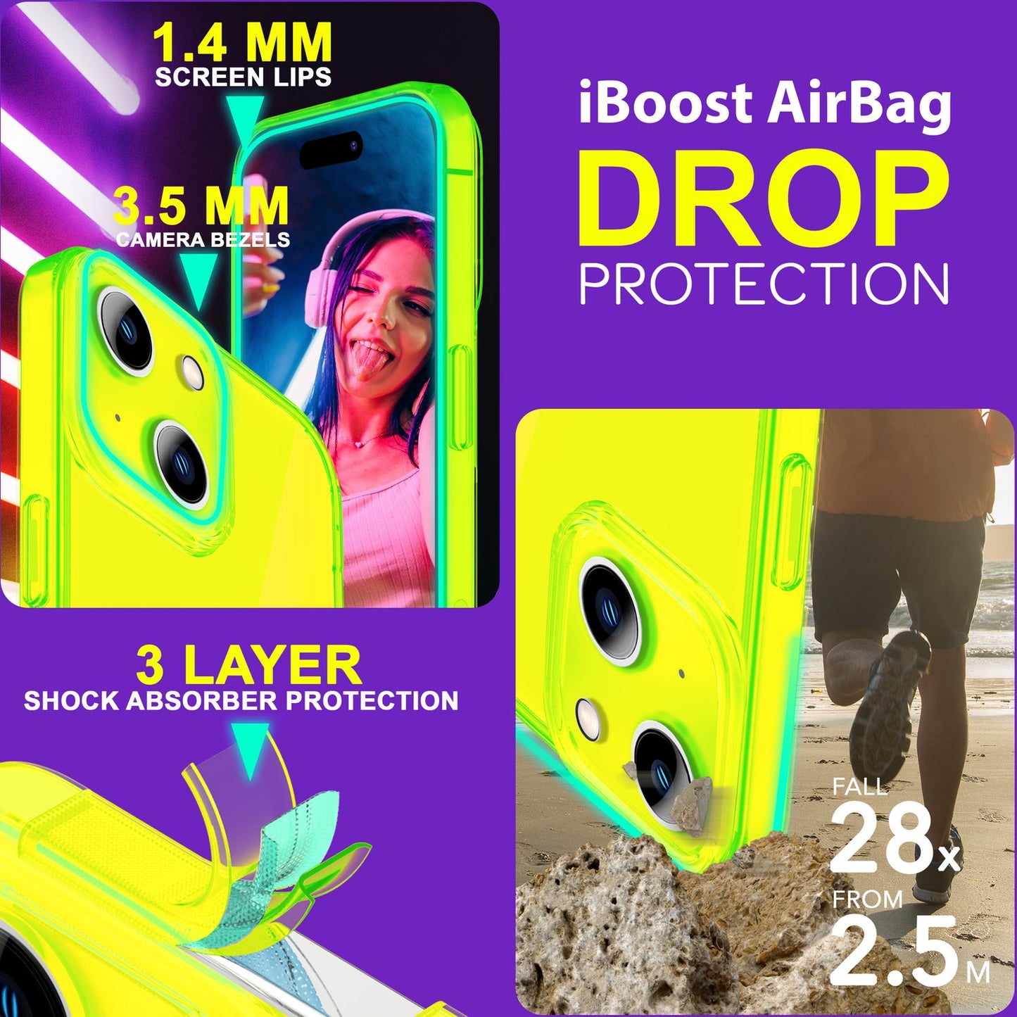 Neon Clear Case for iPhone 15, Colorful Luminous Silicone Phone Case, Slim Protective Case