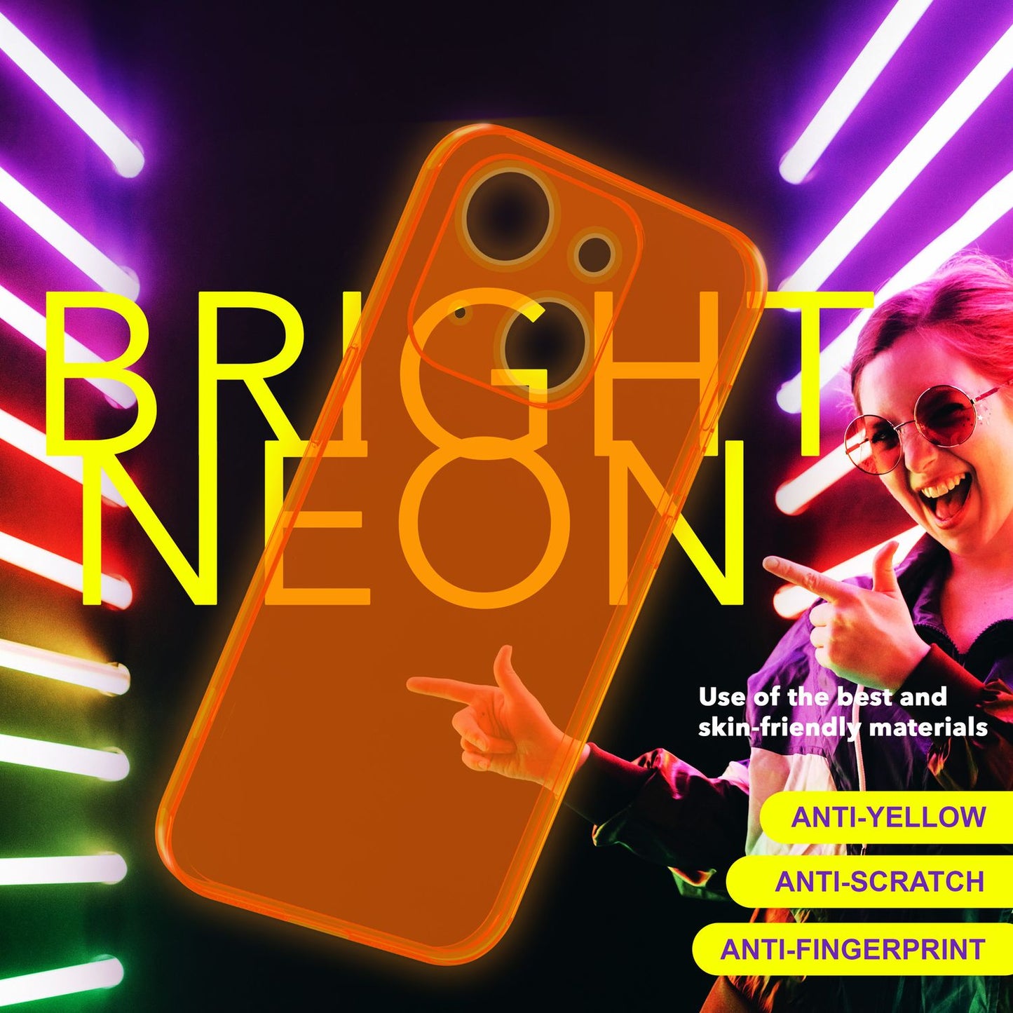 Neon Clear Case for iPhone 15, Colorful Luminous Silicone Phone Case, Slim Protective Case