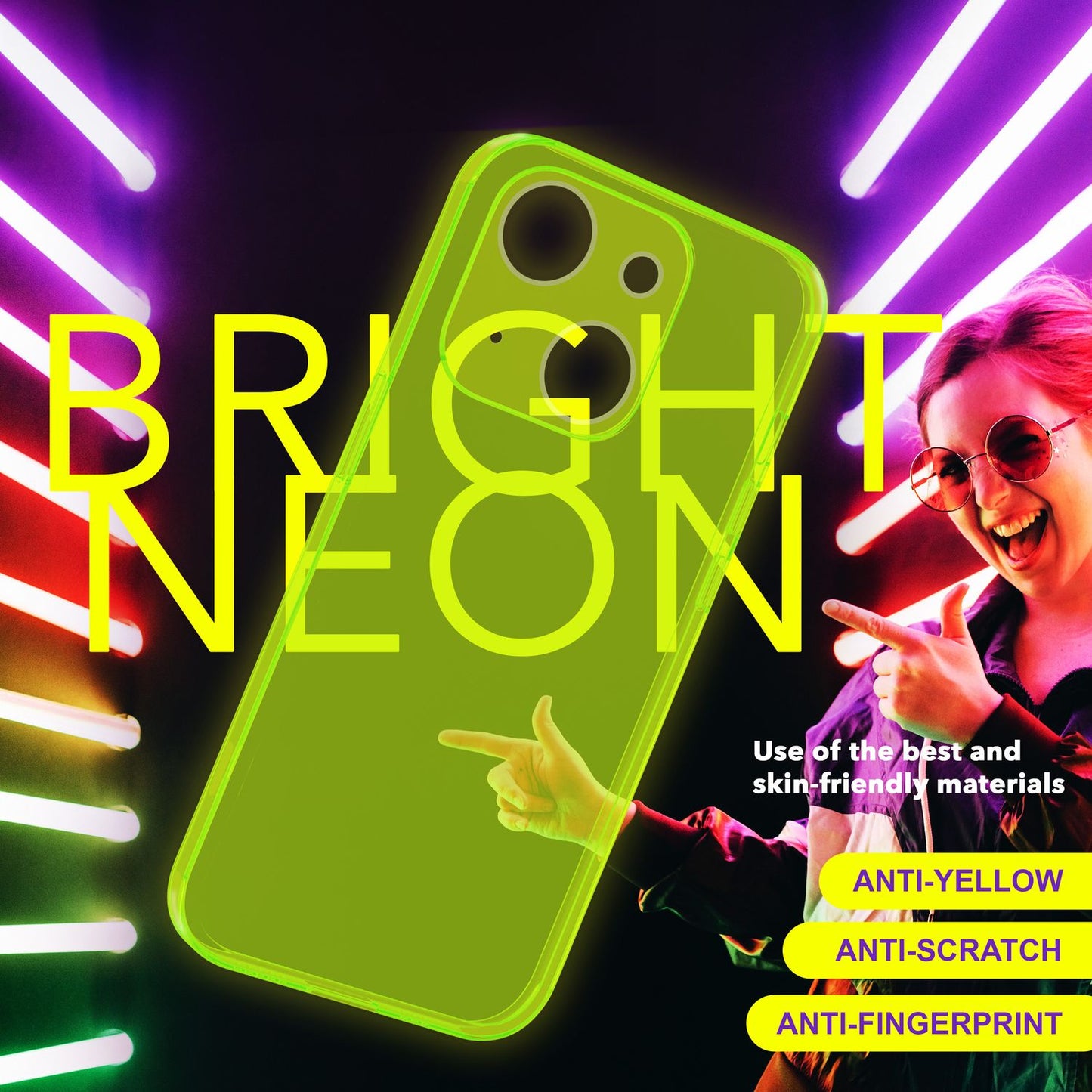 Neon Clear Case for iPhone 15, Colorful Luminous Silicone Phone Case, Slim Protective Case