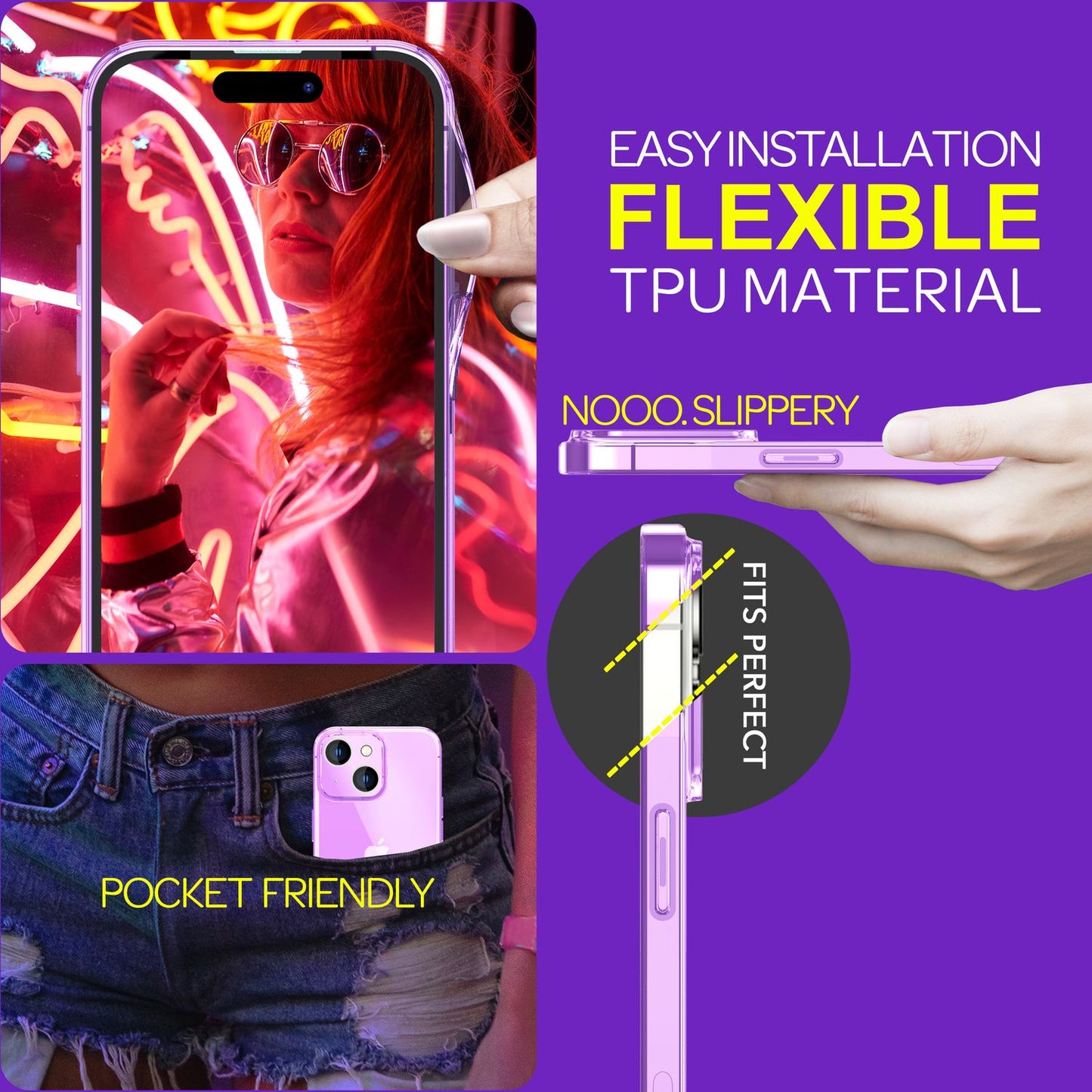 Neon Clear Case for iPhone 15, Colorful Luminous Silicone Phone Case, Slim Protective Case