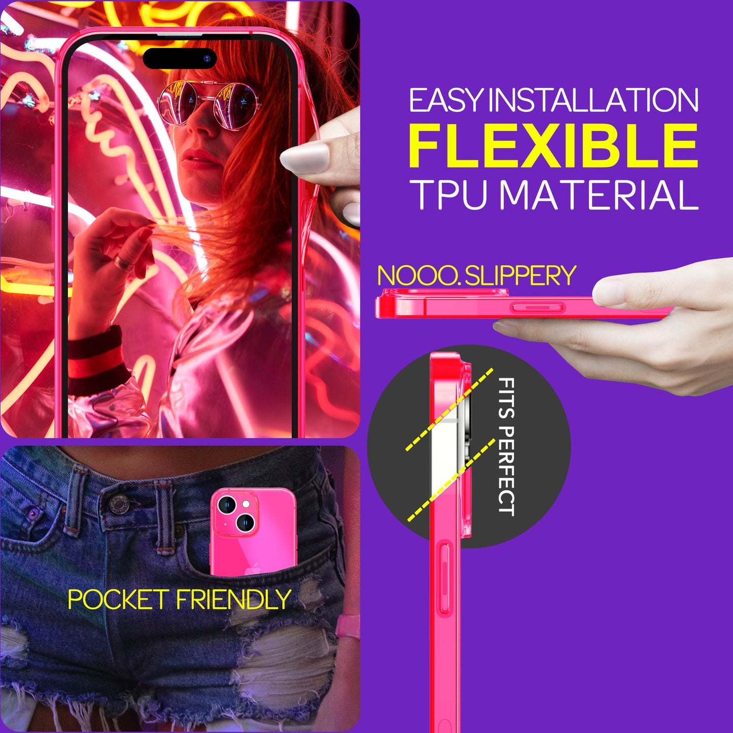 Neon Clear Case for iPhone 15, Colorful Luminous Silicone Phone Case, Slim Protective Case