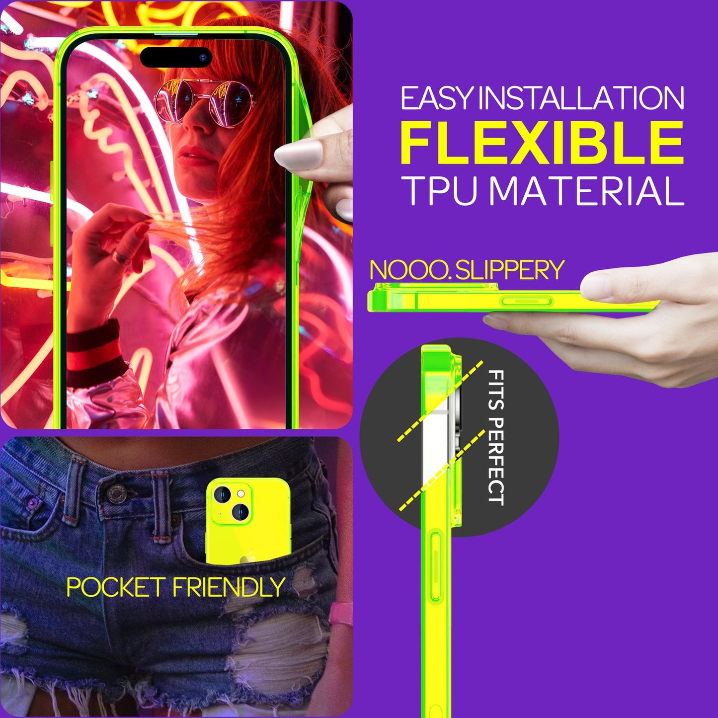 Neon Clear Case for iPhone 15, Colorful Luminous Silicone Phone Case, Slim Protective Case