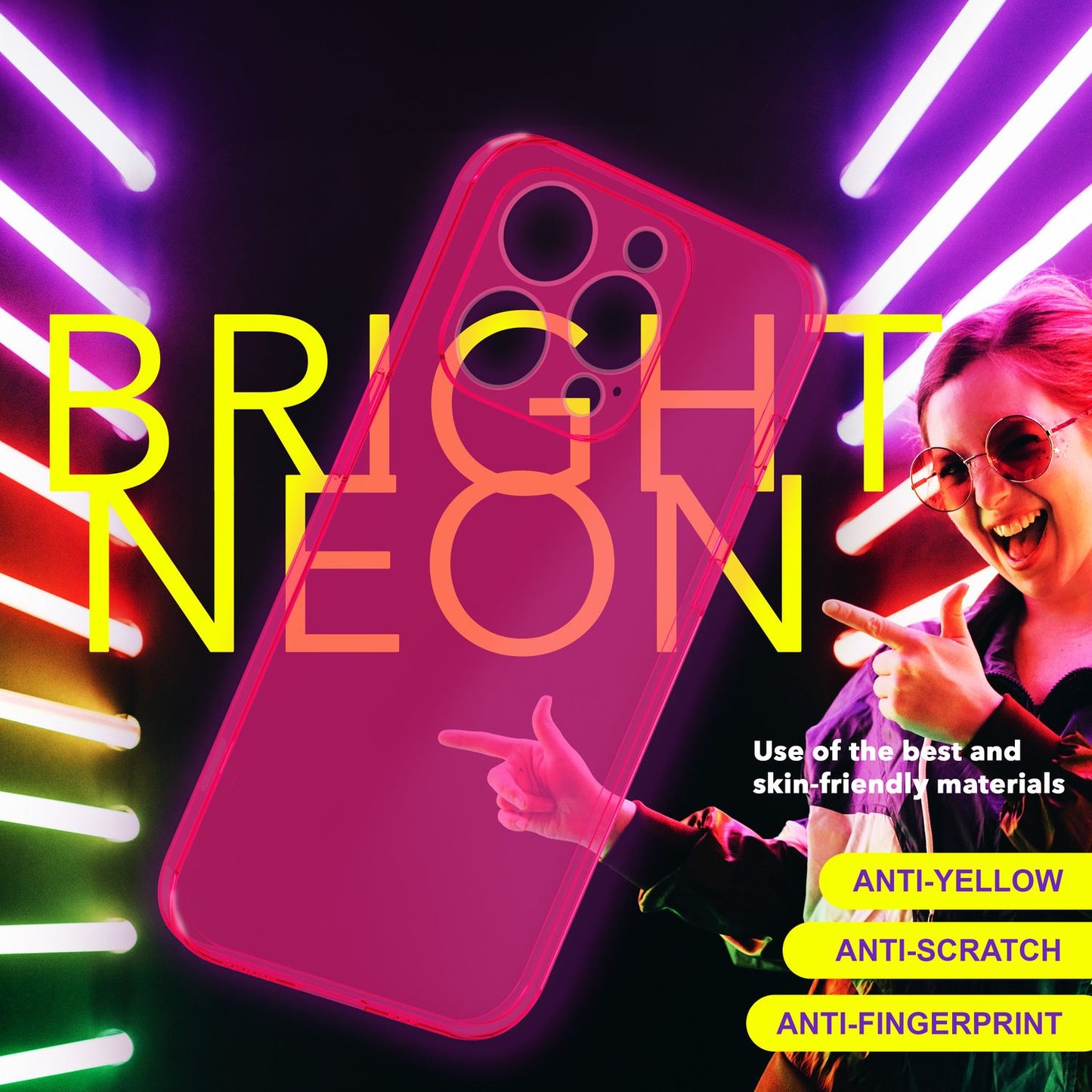 Neon gegnsætt hulstur fyrir iPhone 15 Pro, litríkt, lýsandi sílikon símahulstur, hlífðarhulstur