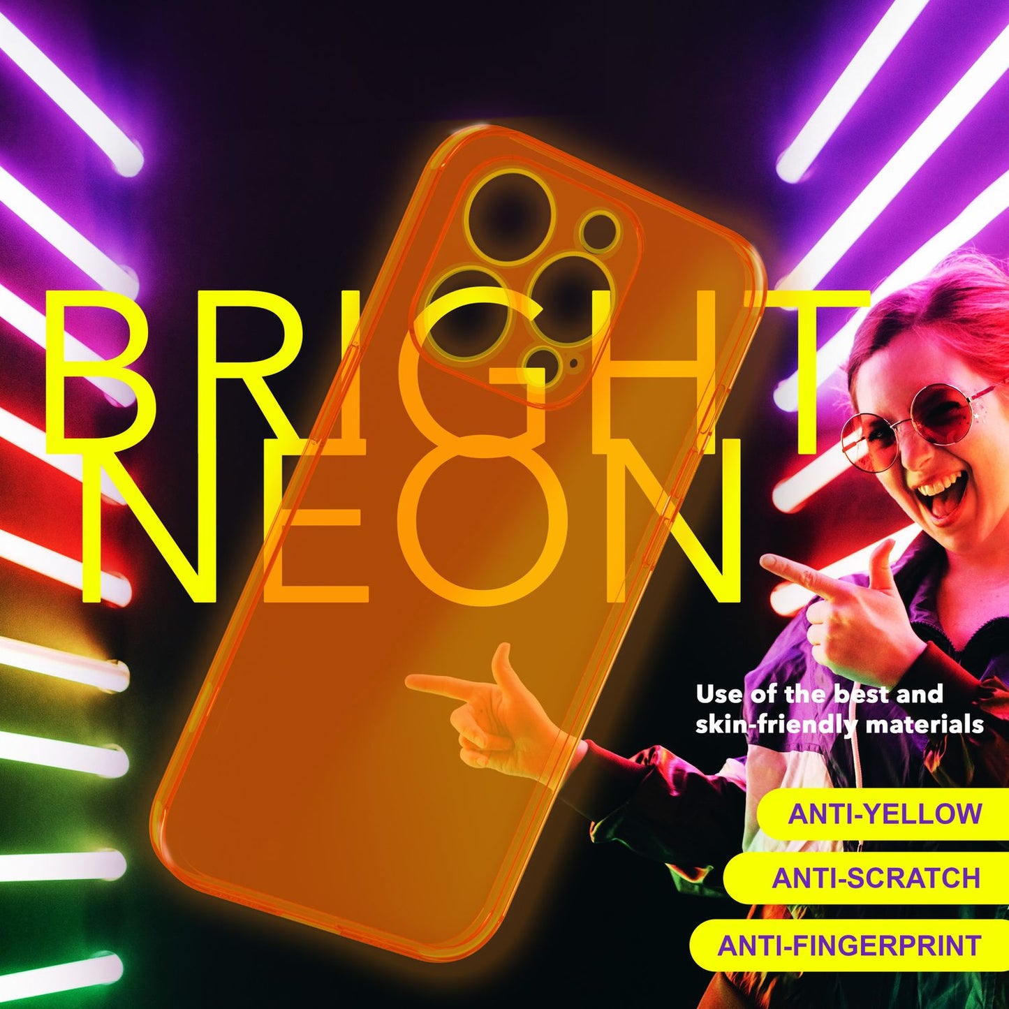 Neon gegnsætt hulstur fyrir iPhone 15 Pro Max, litríkt, lýsandi sílikon TPU símahulstur