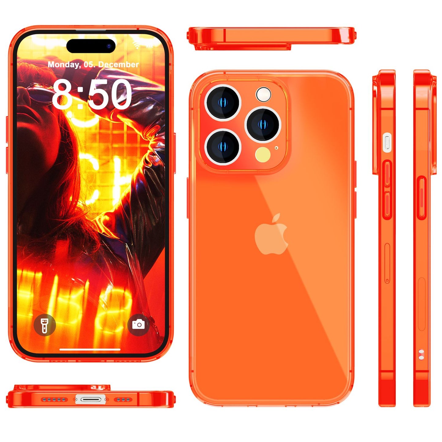 Neon gegnsætt hulstur fyrir iPhone 15 Pro Max, litríkt, lýsandi sílikon TPU símahulstur