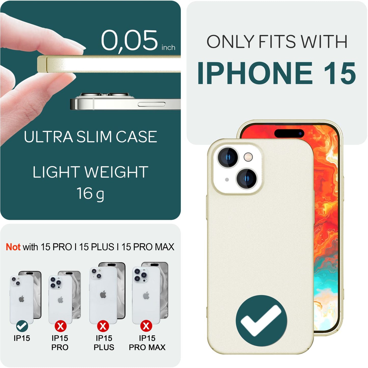 Thin 0.5mm case for iPhone 15, hard case, matte, ultra-slim phone case, protective cover