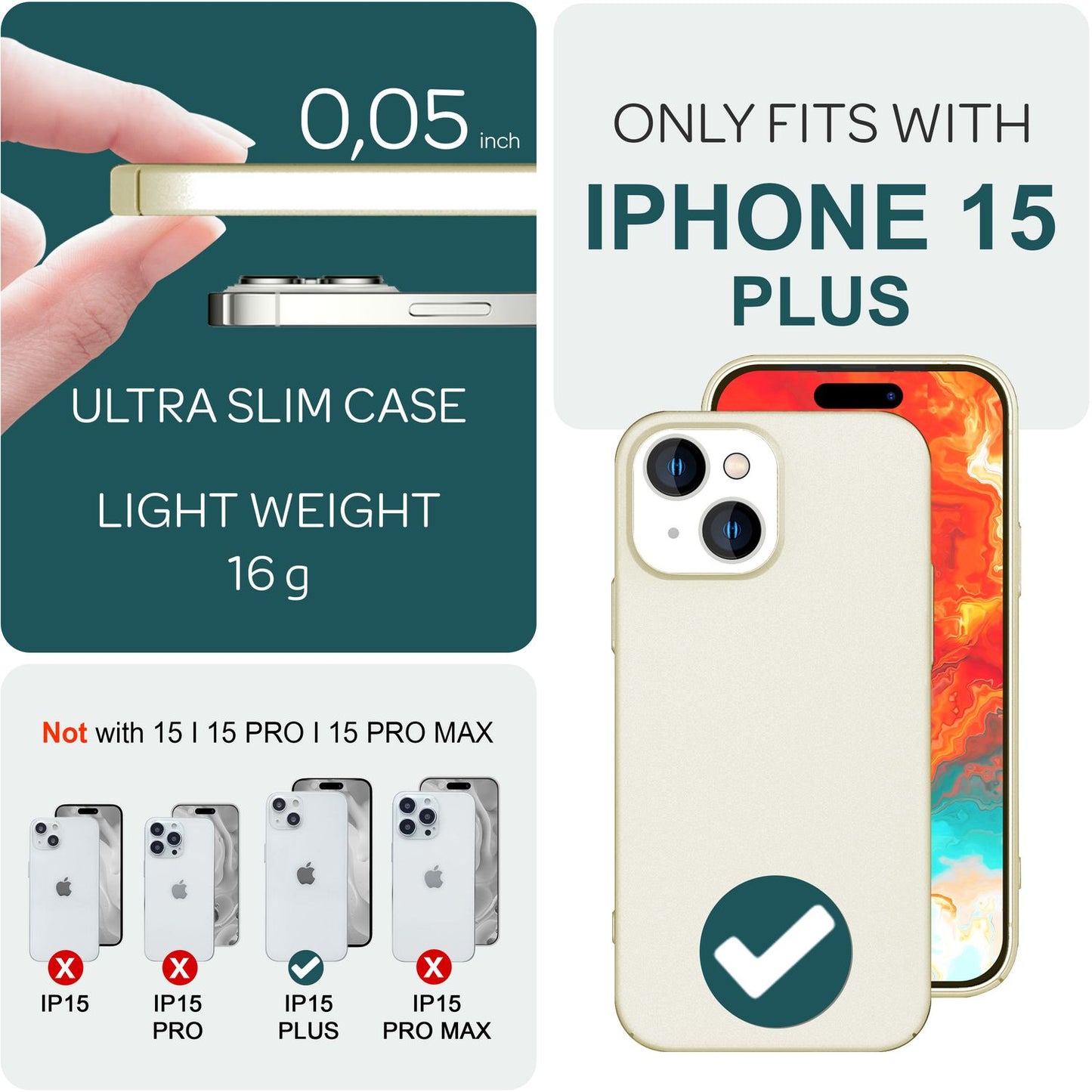 Thin 0.5mm case for iPhone 15 Plus, hard case, ultra slim phone case, protective cover